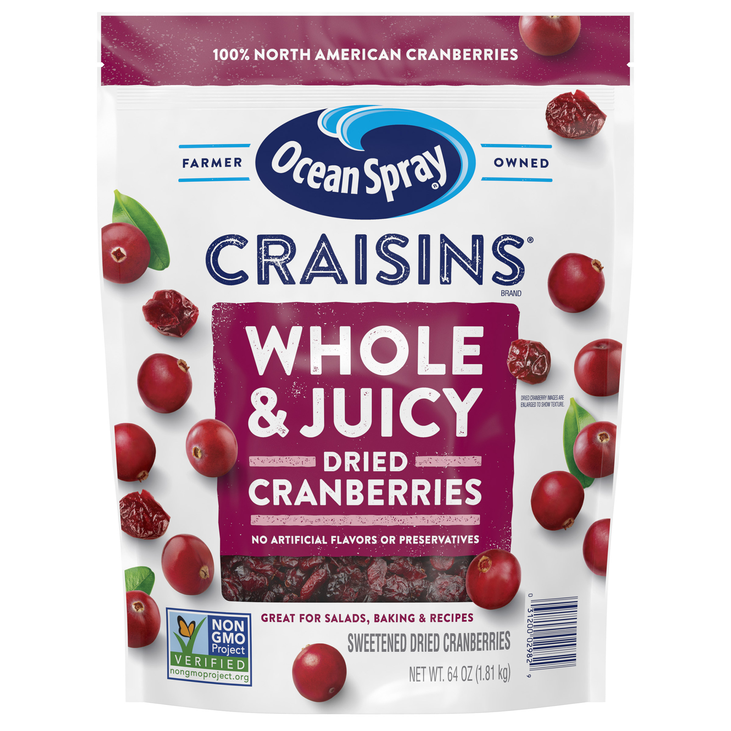 Ocean Spray Craisins  Whole Dried Cranberries  64 oz