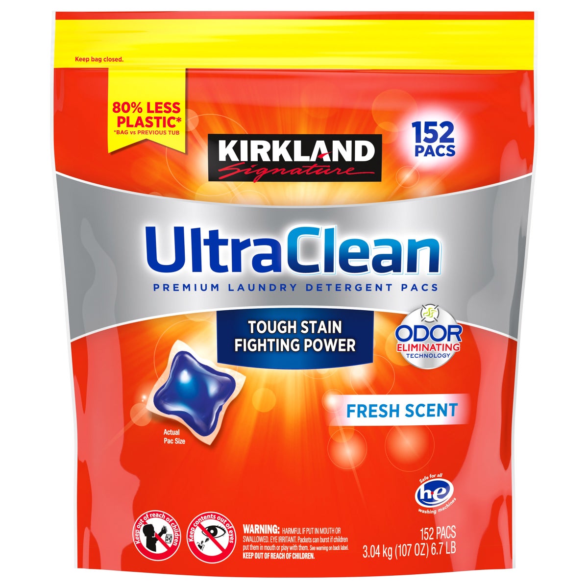 Kirkland Signature Ultra Clean Laundry Detergent Pacs, 152 Kirkland Signature Ultra Clean Laundry Detergent Pacs, 152