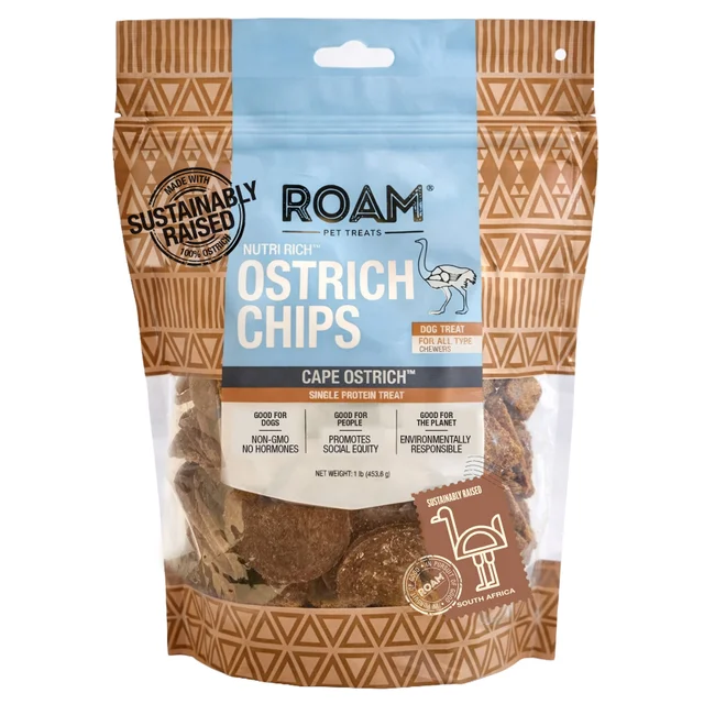 ROAM PET TREAT OSTRICH CHIPS 16 OZ