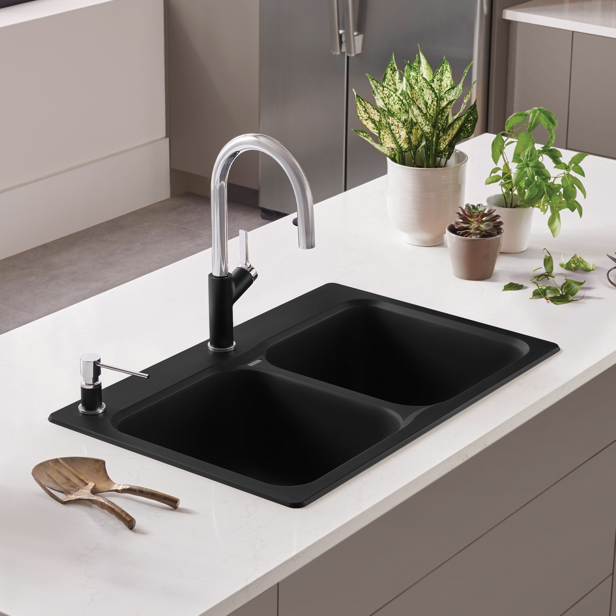Blanco Vision 31.5 in. Double Bowl Dual Mount SILGRANIT Kitchen Sink