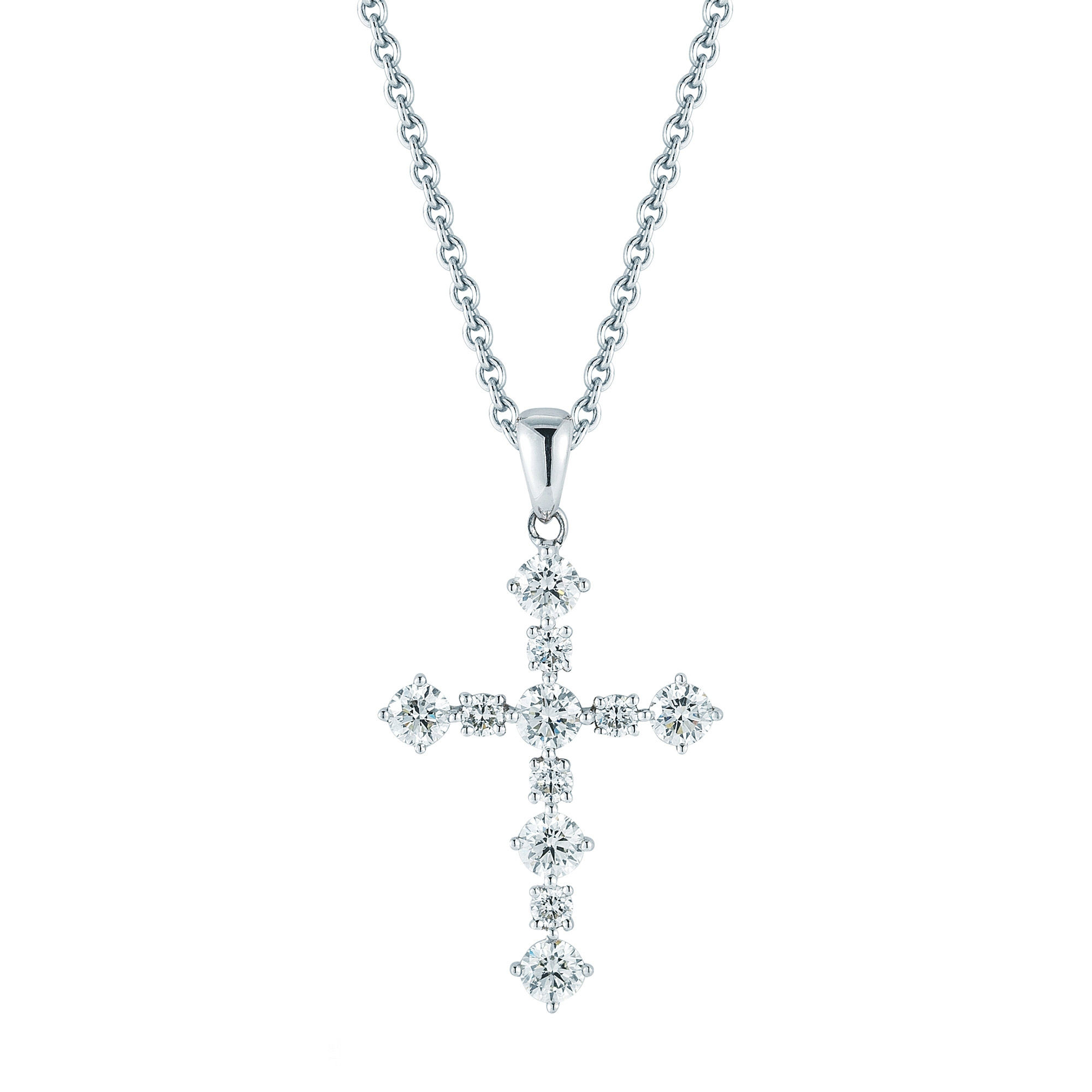 Collier à pendentif en croix à diamants ronds (0,95 ct)