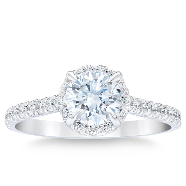 Round Brilliant 1.50 ctw VS2 Clarity, I Color Diamond Platinum Halo Ring, Size 6
