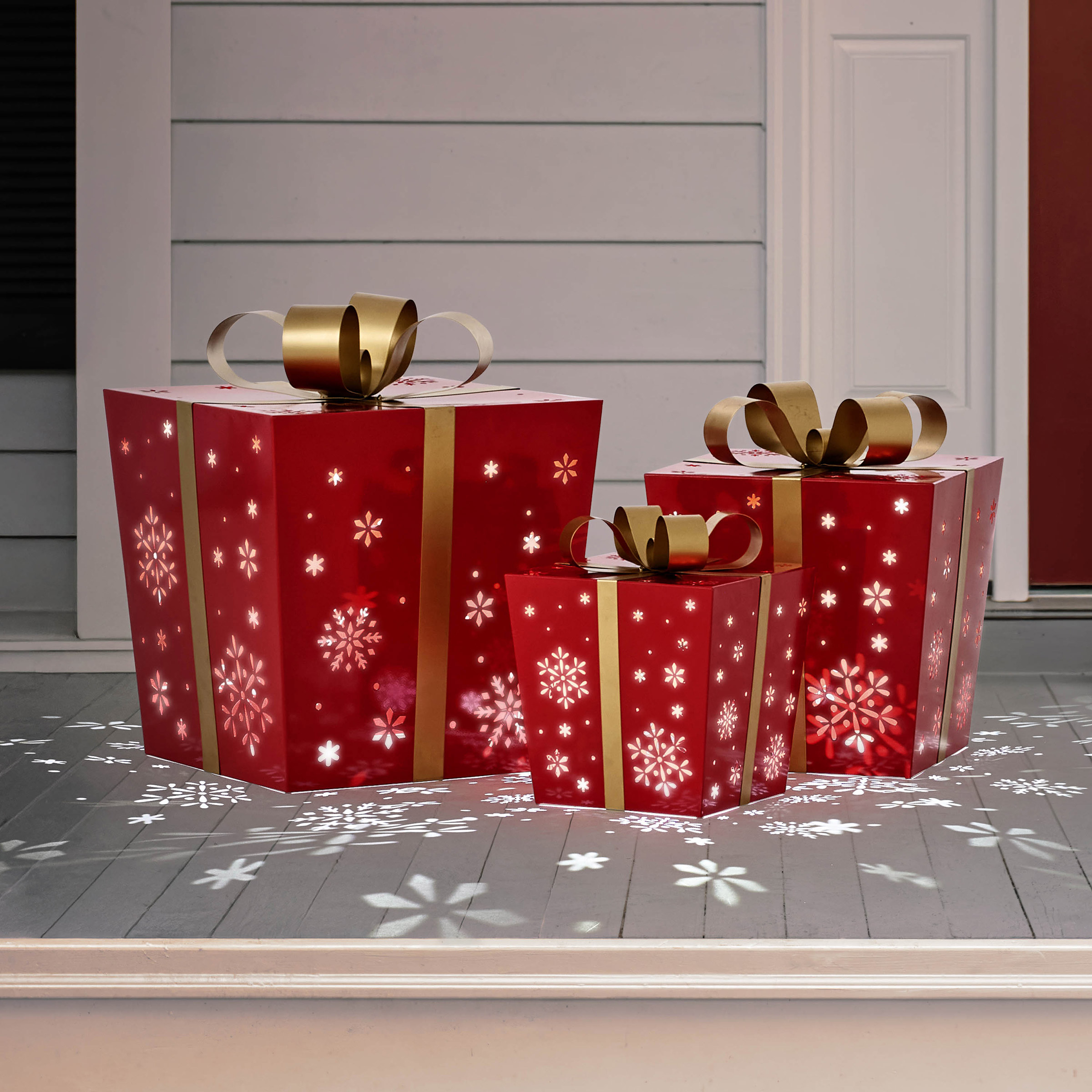 Metal Gift Boxes with LED Lights - Set of 3