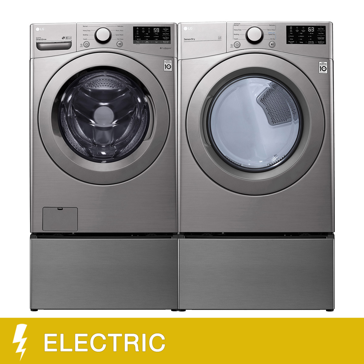 LG Laundry Bundle 5.2 cu ft. Front Load Washer and 7.4 cu ft. Electric Dryer with 1.0 cu ft. SideKick Washer and Storage Pedestal