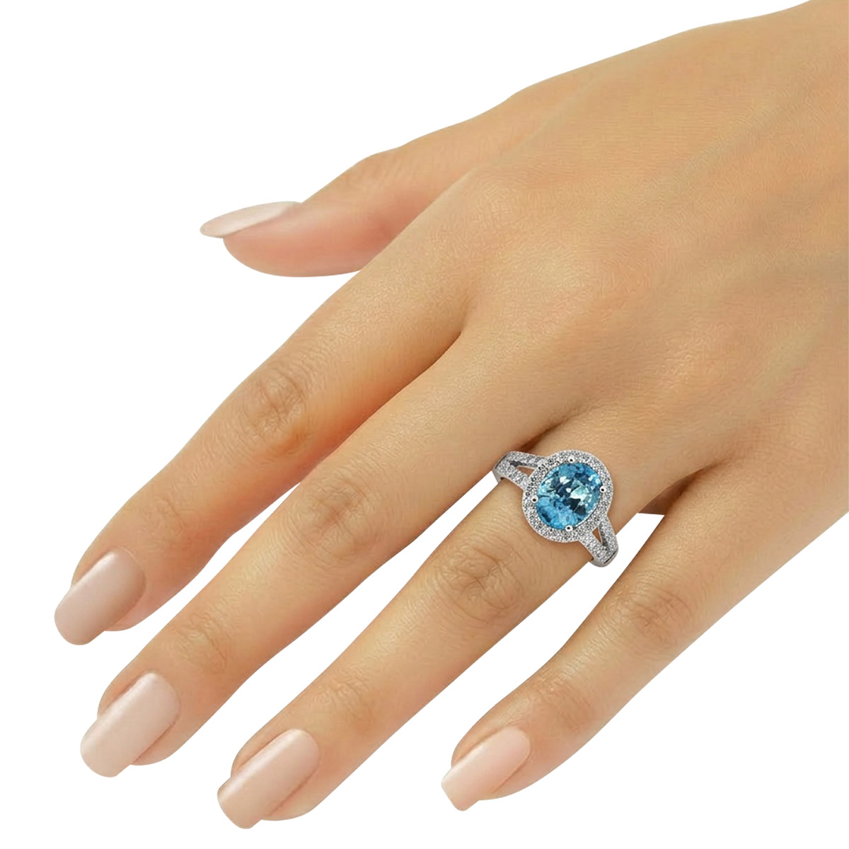 Blue Zircon and Diamond 18kt White Gold Ring | Costco