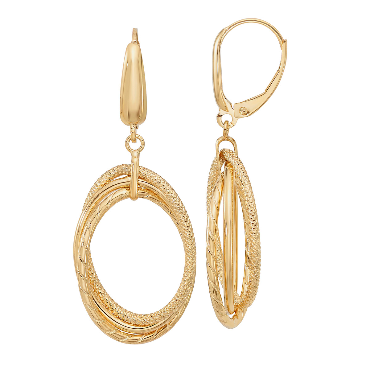 High Polish and Diamond Cut Multi Oval Dangle Earrings in Yellow Gold