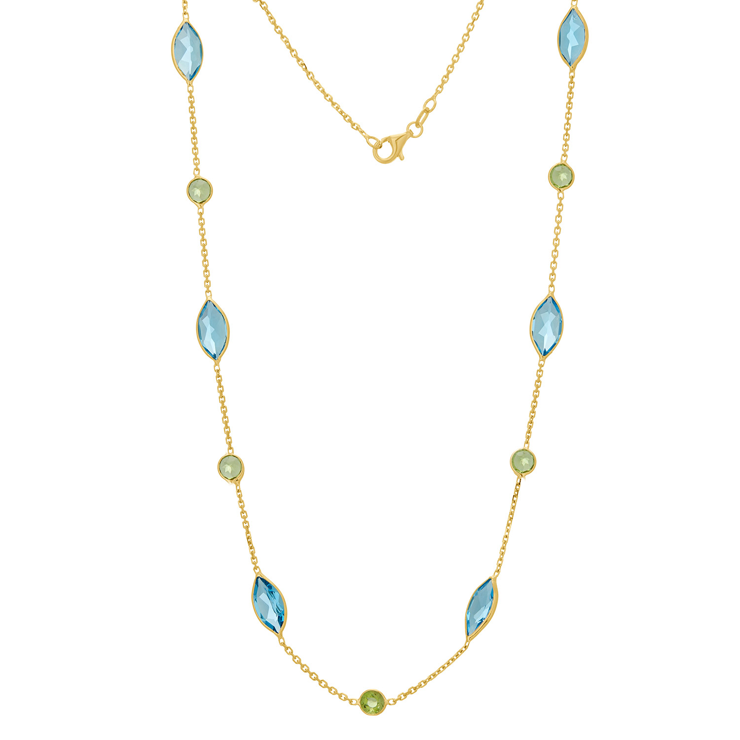 Marquise Cut Swiss Blue Topaz and Round Cut Peridot Necklace