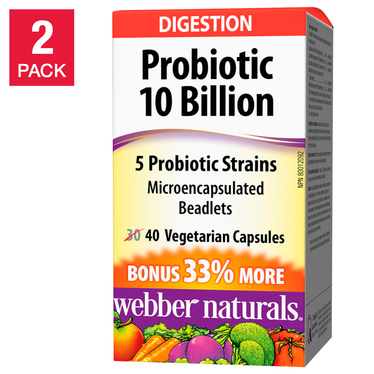 webber naturals Probiotic - 5 Strain - 10 Billion Active Cells - 2 x 40 Capsules