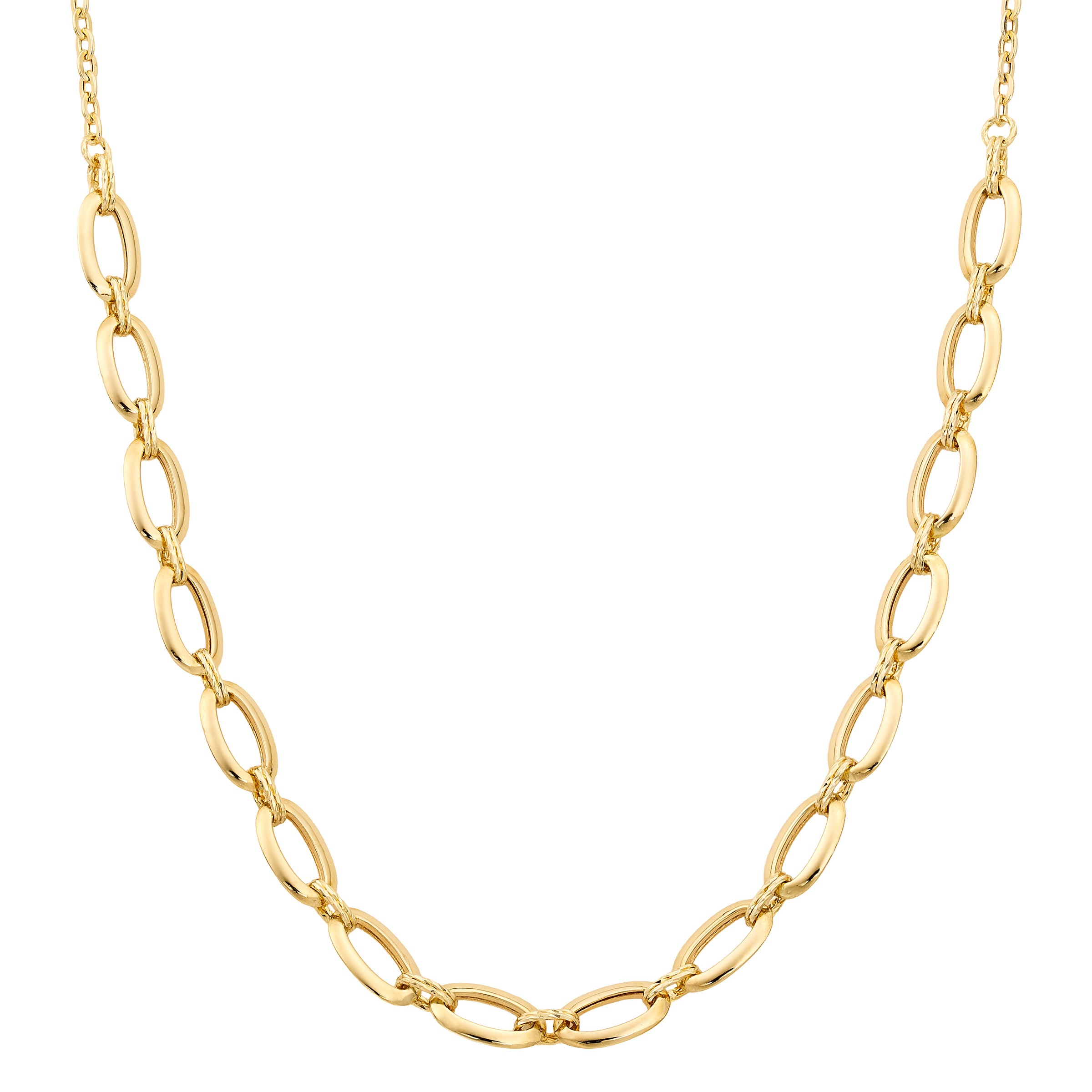 High Polish Diamond Cut Oval Link Necklace in Yellow Gold