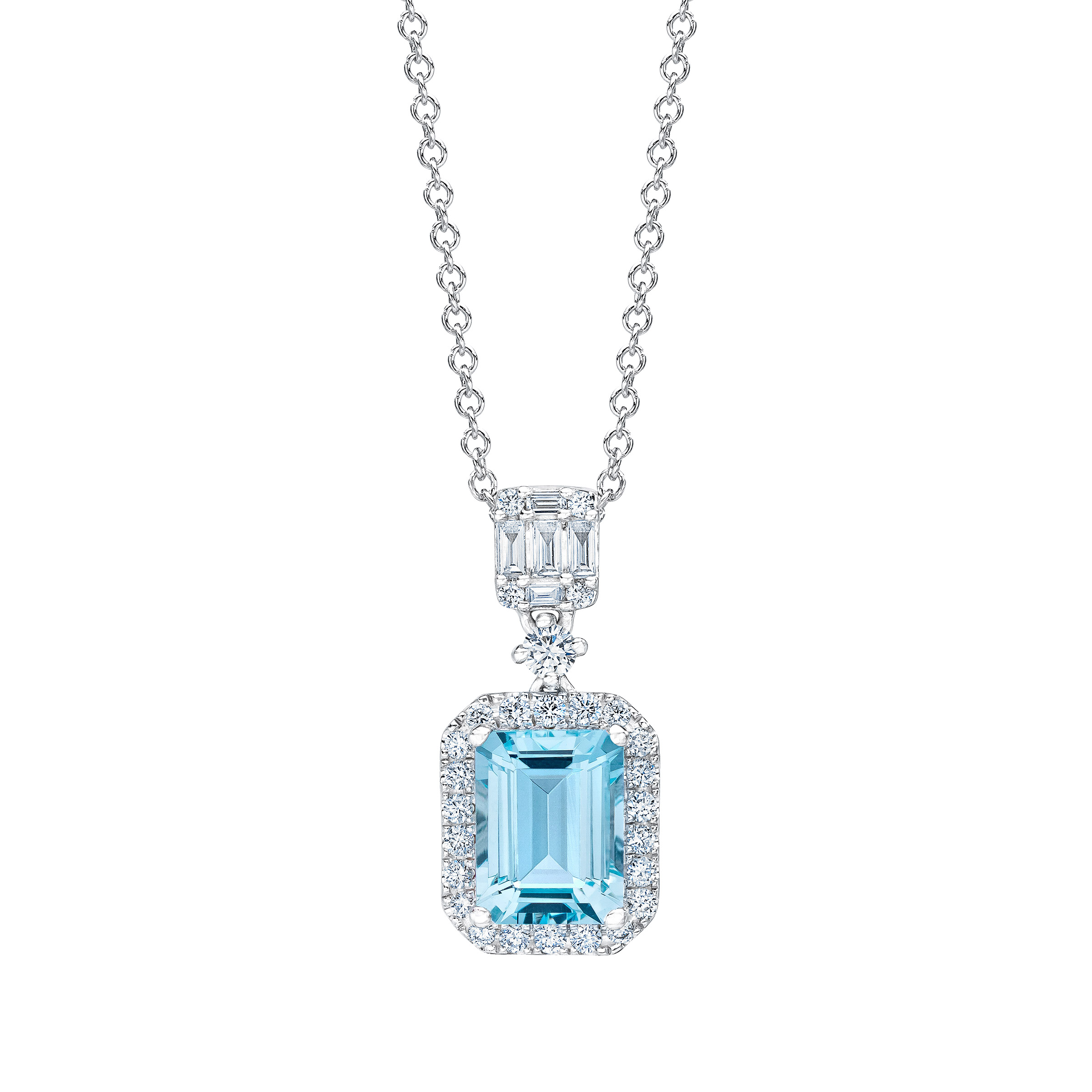 Emerald Cut Aquamarine and Diamond Pendant (0.36 ctw)