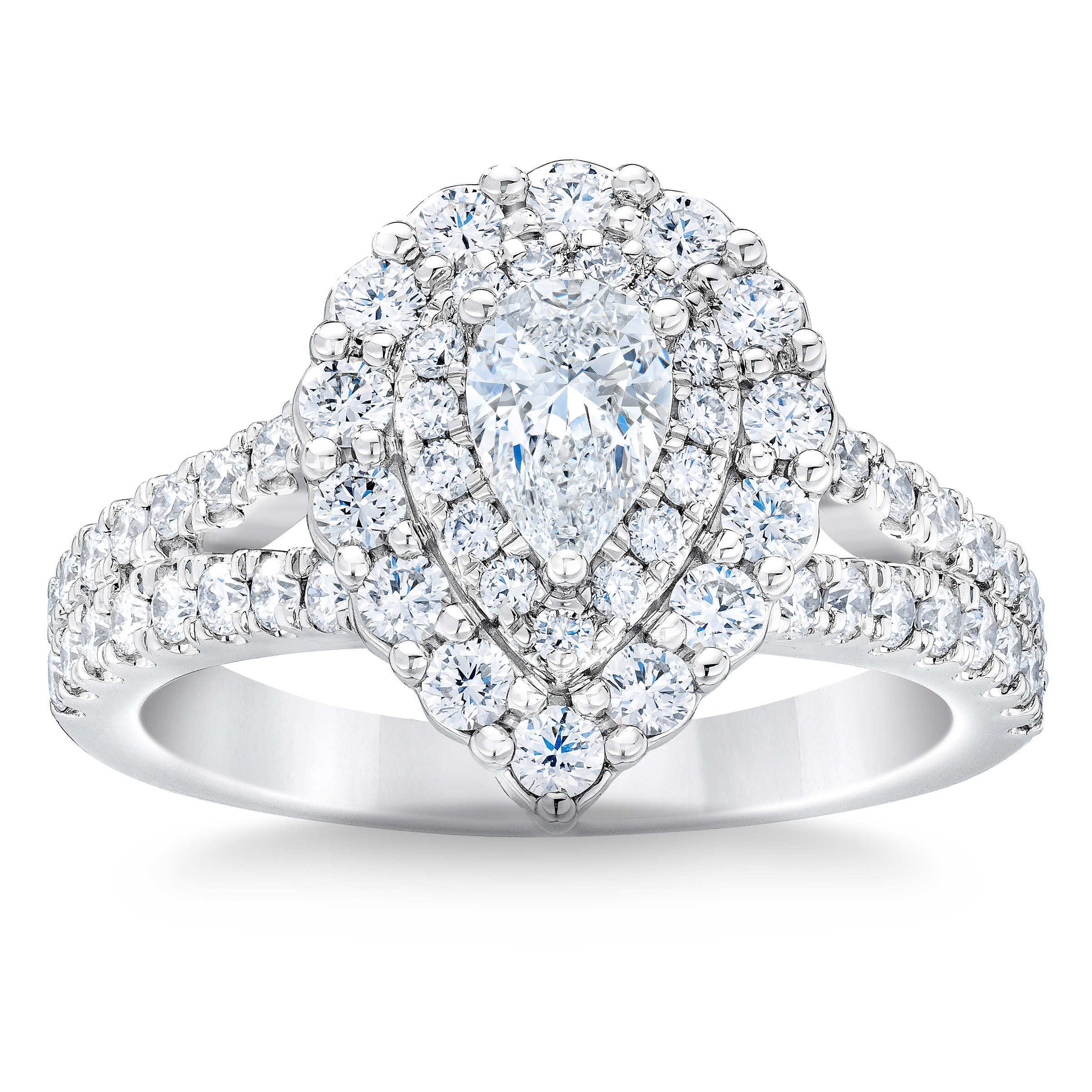 Pear Shape & Round Brilliant 1.50 ctw VS2 Clarity  G Color Diamond Platinum Halo Ring