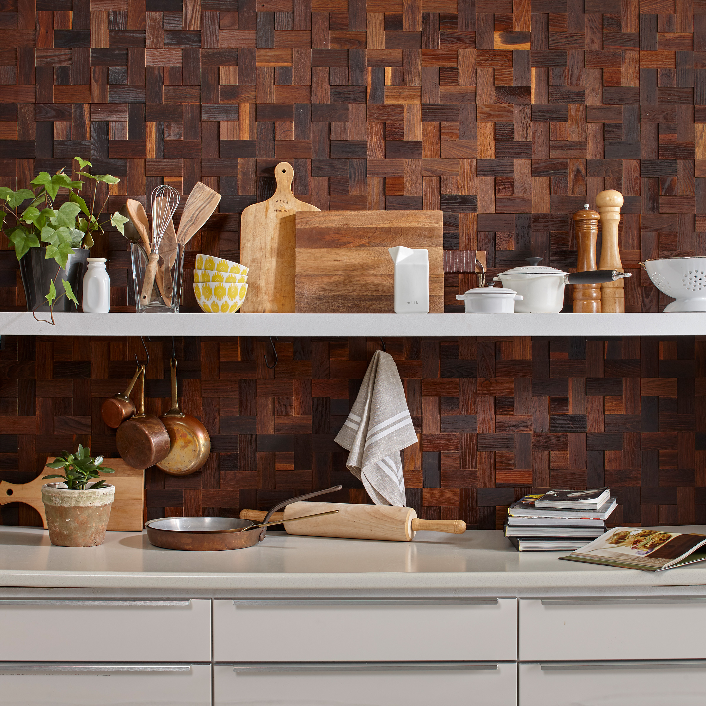 Timberwall Mosaic Collection Basket Weave Wood Wall Panels