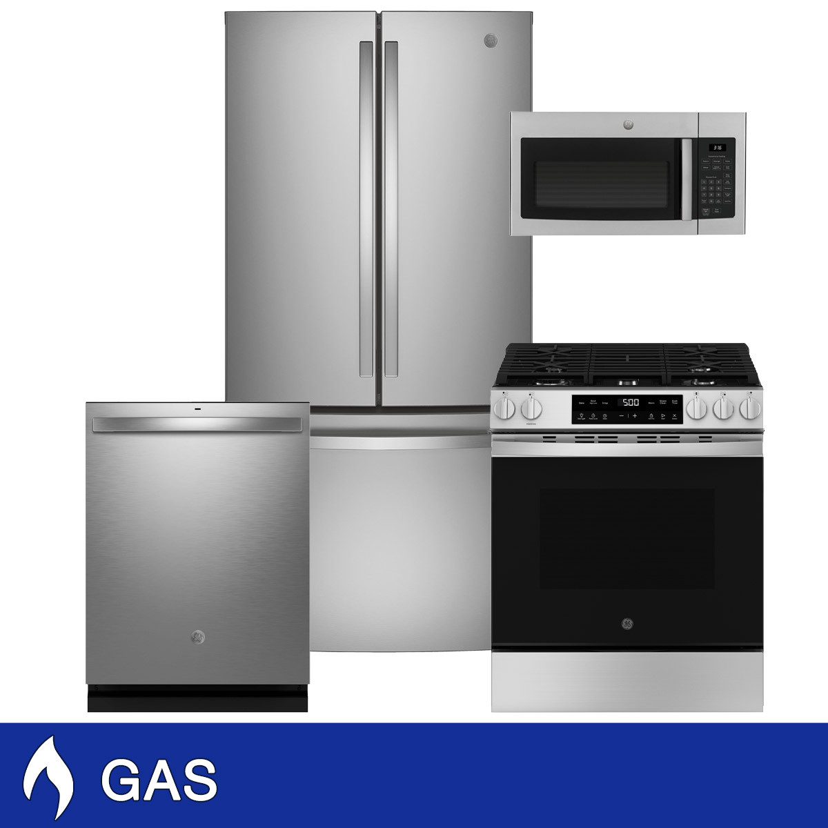 GE 4-Piece GAS Kitchen Package with 24.7 cu. ft. French Door Refrigerator