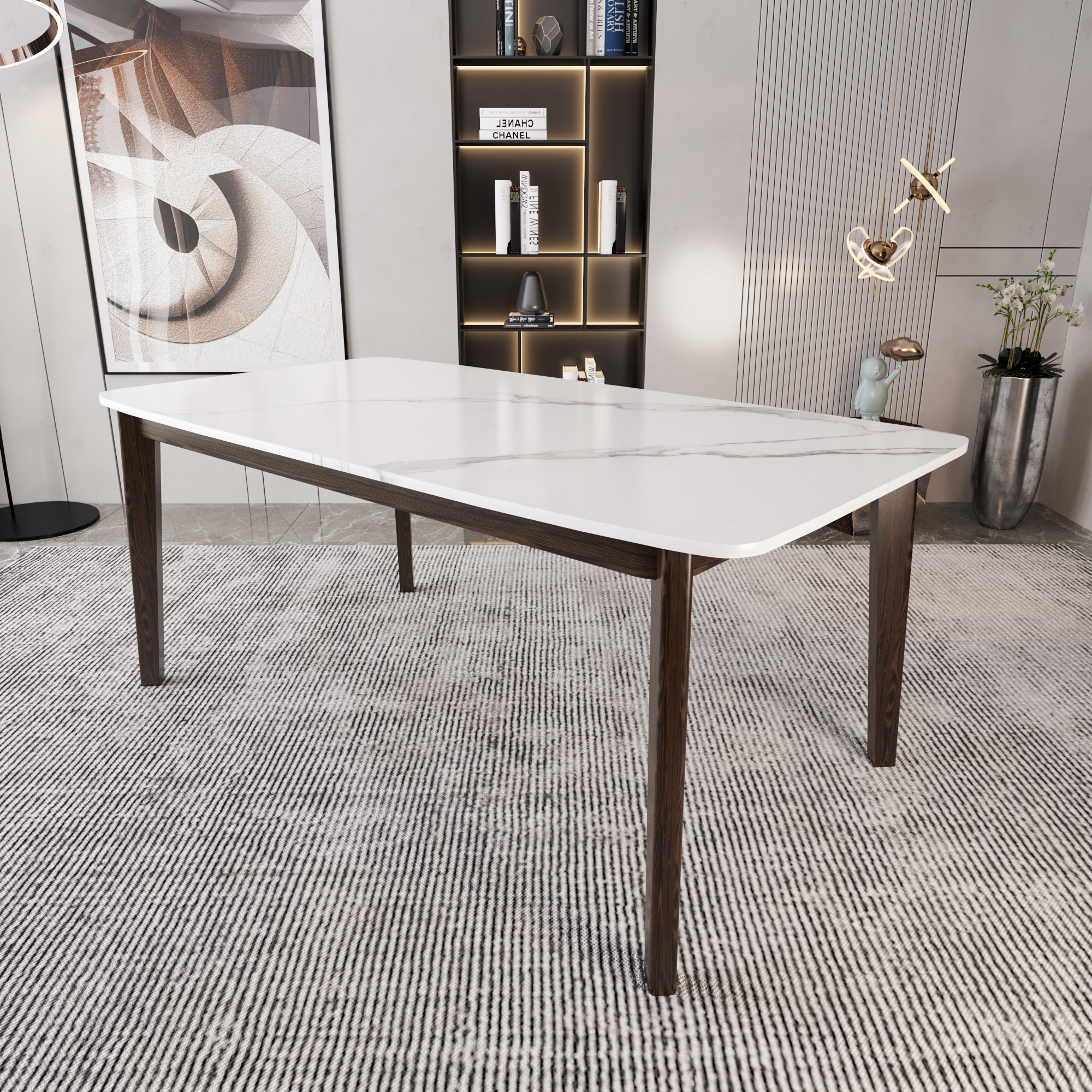 Luna White Quartz Top Dining Table, 182 cm (72 in.)