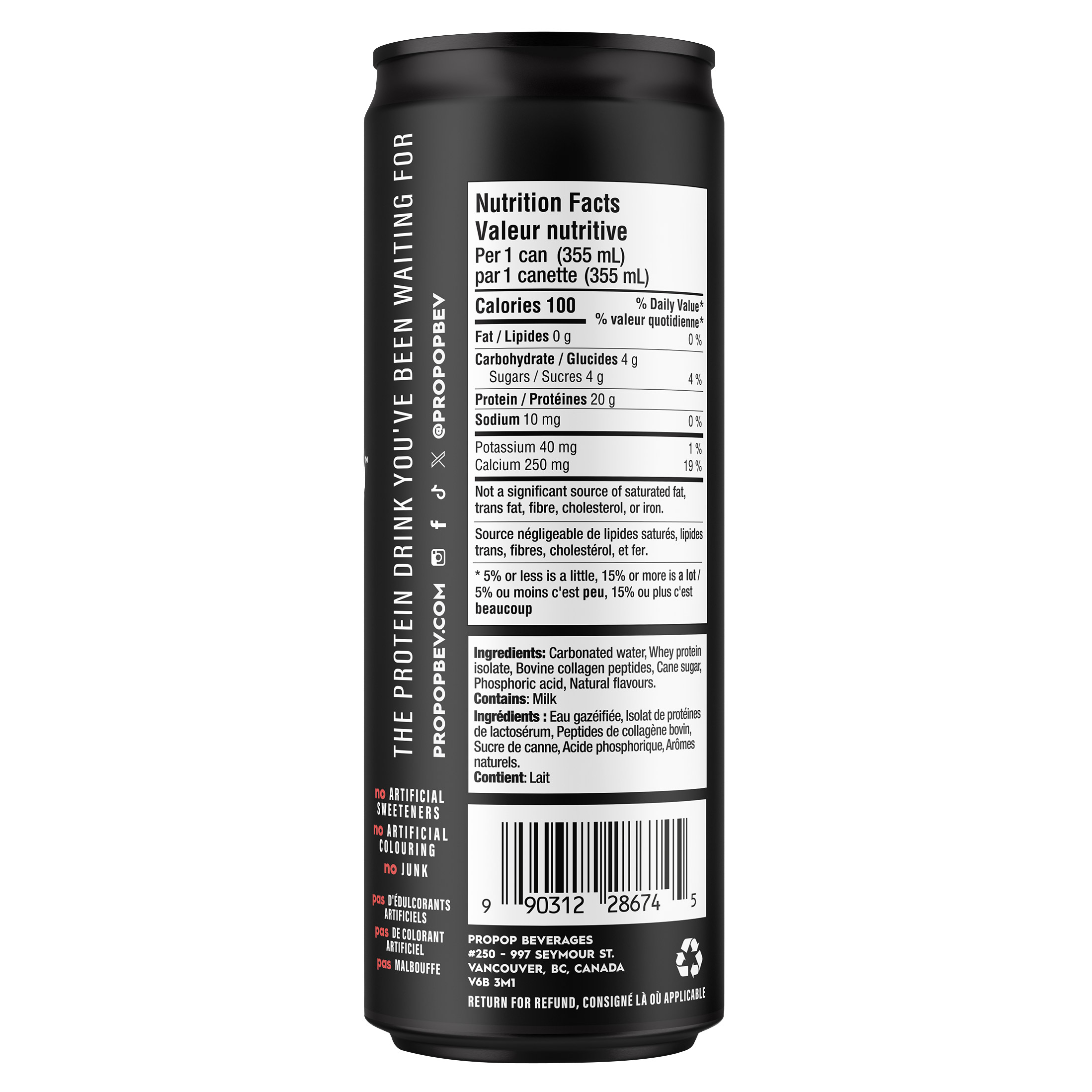 ProPOP - Eau protéinée pétillante, assortiment, 12 x 355 mL | Costco