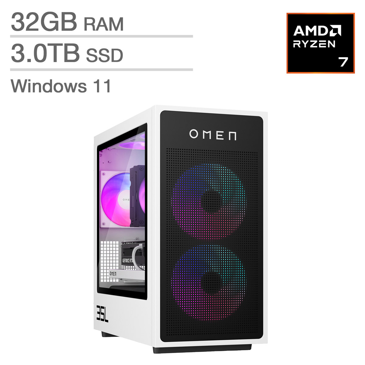 HP OMEN 35L Gaming Desktop, AMD Ryzen 7 8700F – 32GB RAM, 3TB SSD, NVIDIA GeForce RTX 5070