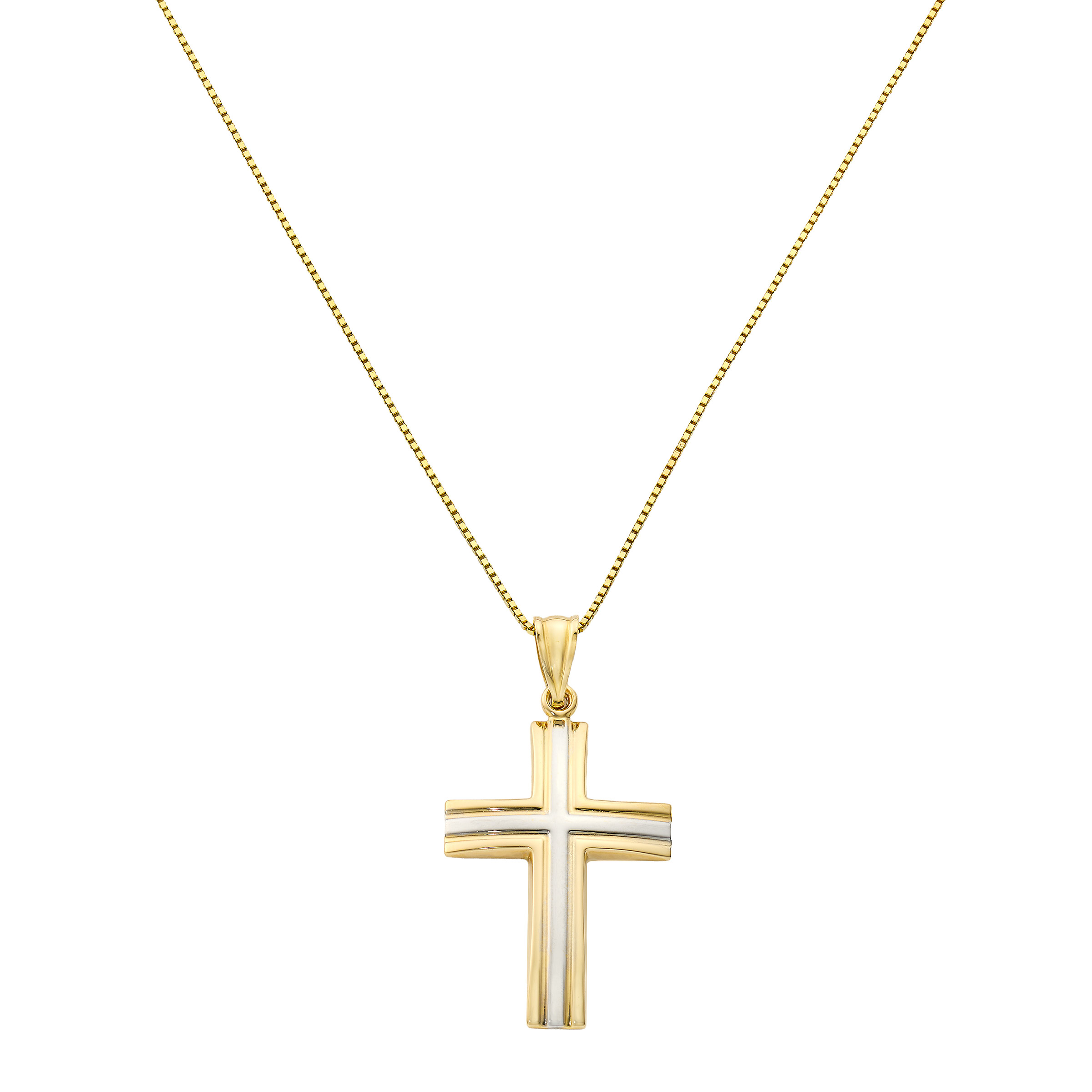 High Polish Cross Pendant in Two Tone Gold