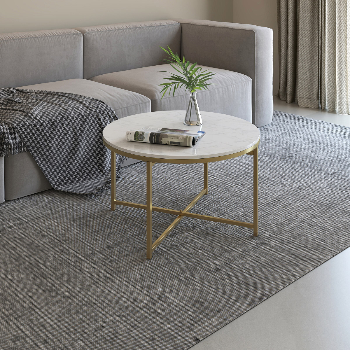 Appollo Sebastien 80 cm (31.5 in.) Round Metal Coffee Table with Marble Top