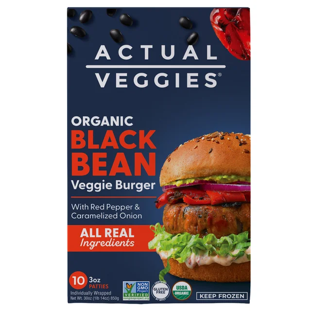 ORGANIC ACTUAL VEGGIES BLACK BEAN BURGER 10 COUNT 30 OUNCES