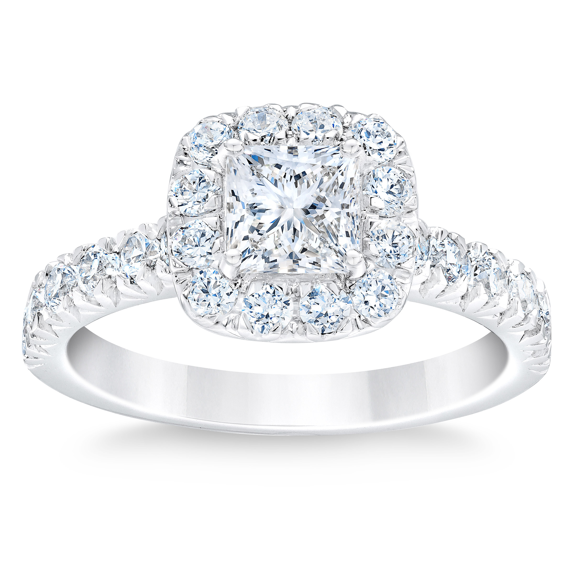 Princess Cut & Round Brilliant 2.00 ctw VS2 Clarity  G Color Diamond Platinum Halo Ring