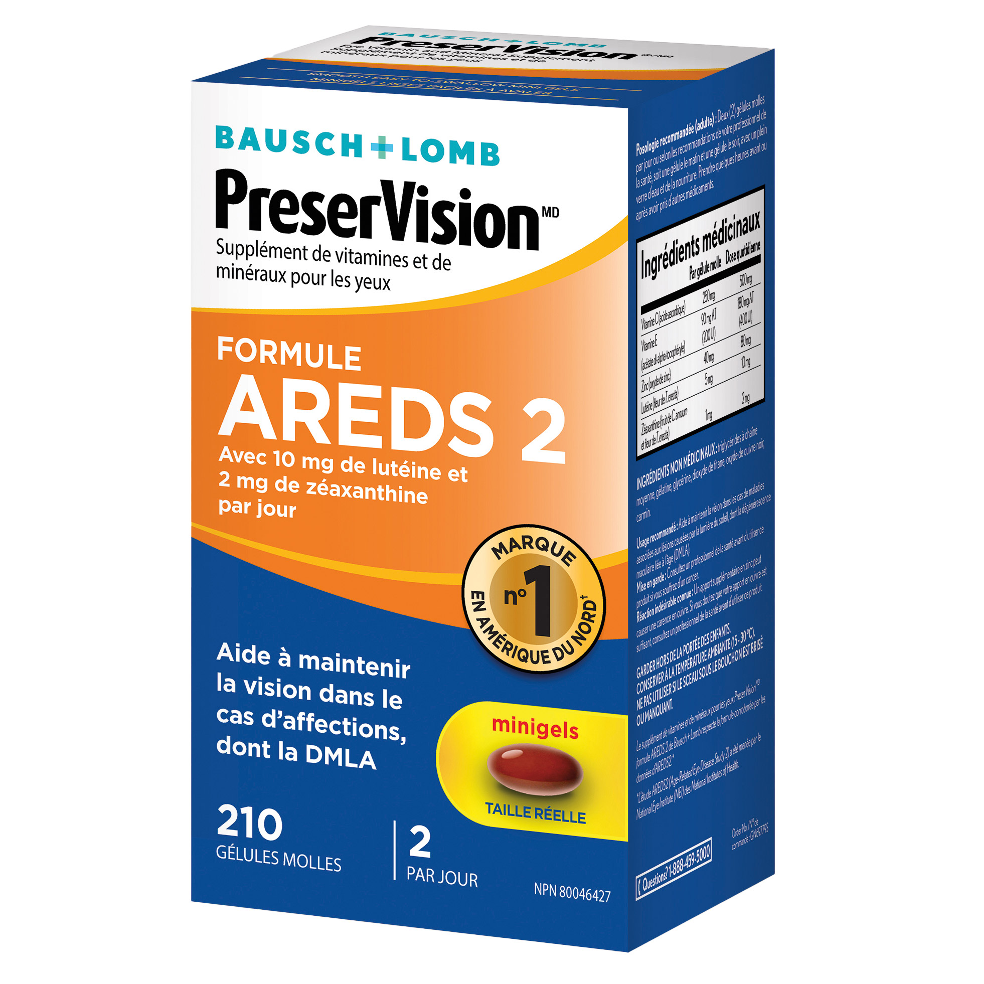 PreserVision - Supplément de vitamines et minéraux pour les yeux avec formule AREDS2, 210 gélules