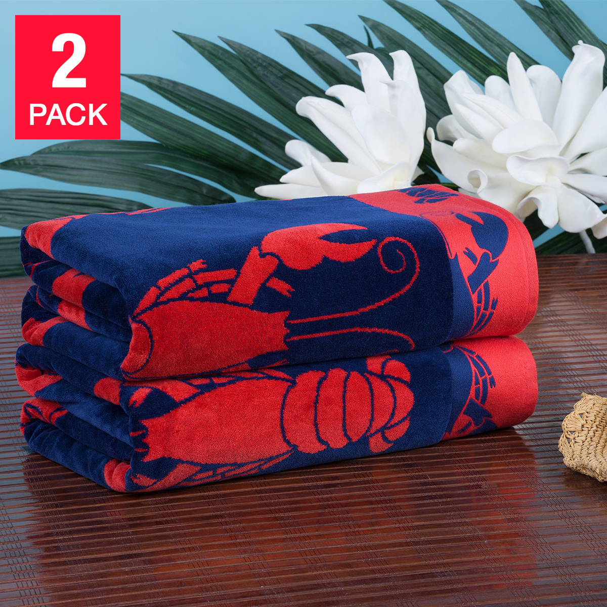Lobster Jacquard Oversize Beach Towel 2-pack