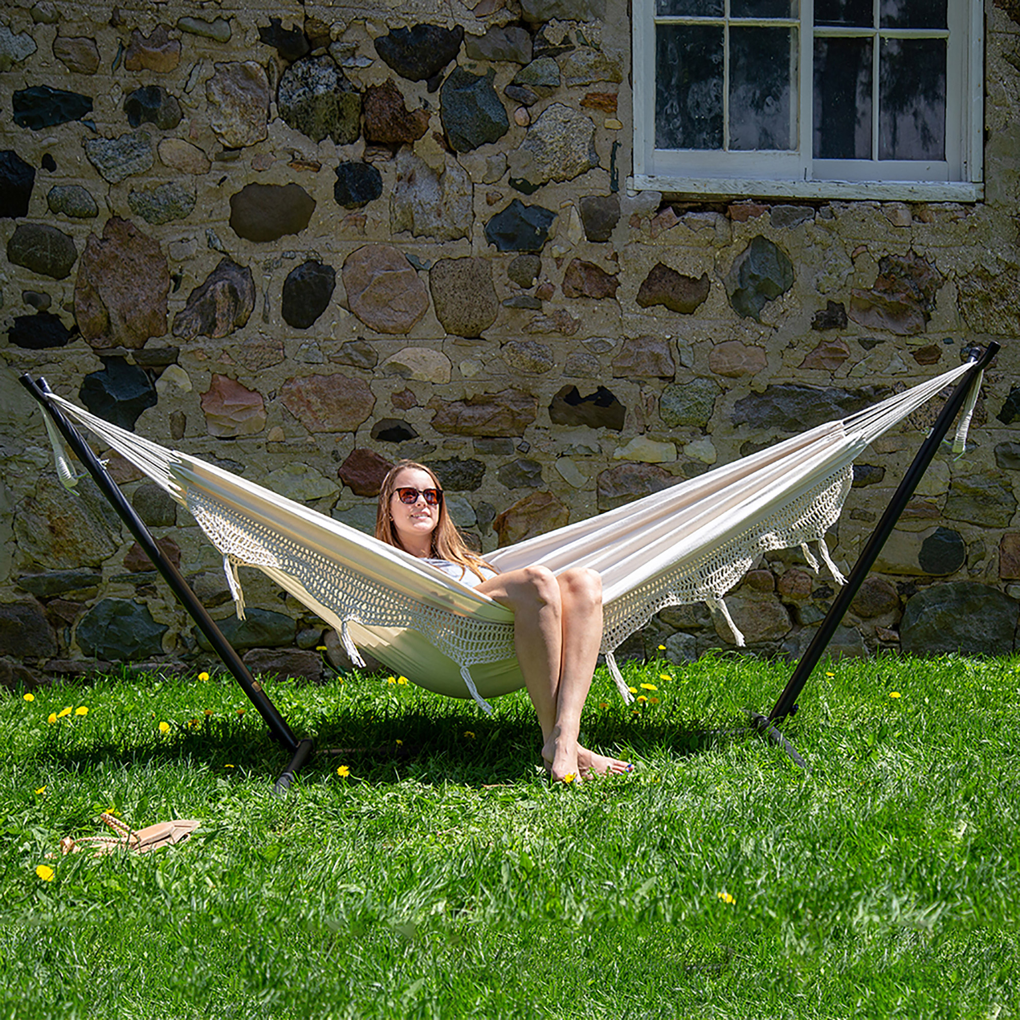 Vivere Cotton Hammock with Steel Frame and Premium Carry Bag (9 ft