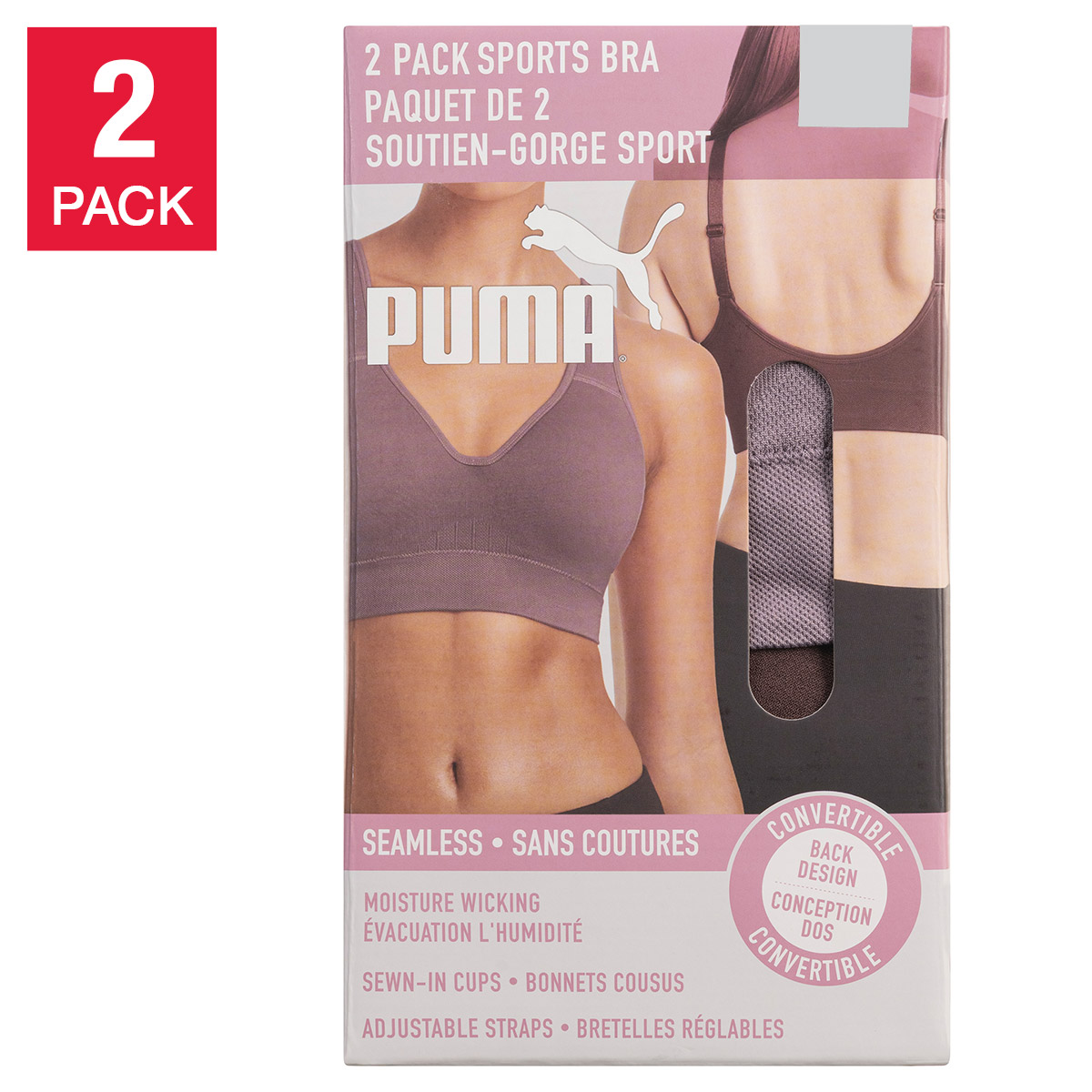Puma Women's Sports Bra, 2-pack