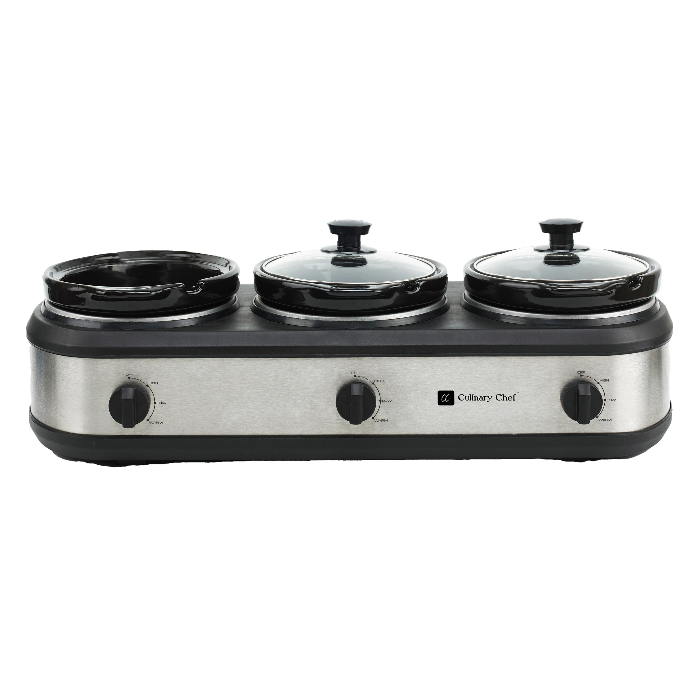 Culinary Chef 3 x 2.37 L (3 x 2.5 qt.) Capacity Triple Slow Cooker, Stainless Steel