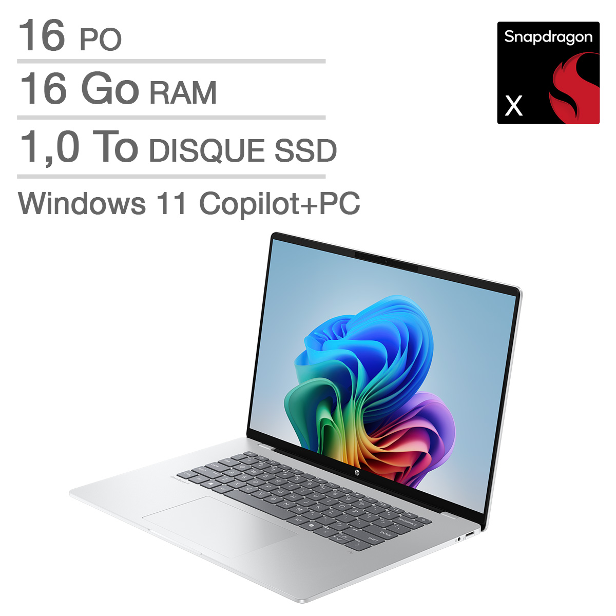 HP OmniBook 5 Ordinateur portable Copilot+ à écran OLED 16 po, Snapdragon X X1-26-100, 16Go RAM, 1 To SSD