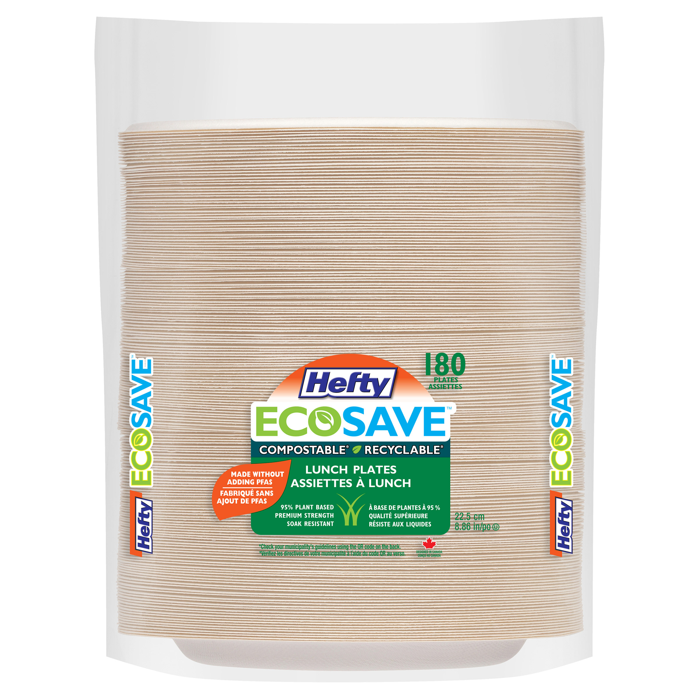 Hefty Ecosave 8.8" Lunch Paper Plates,  Pack Of 180