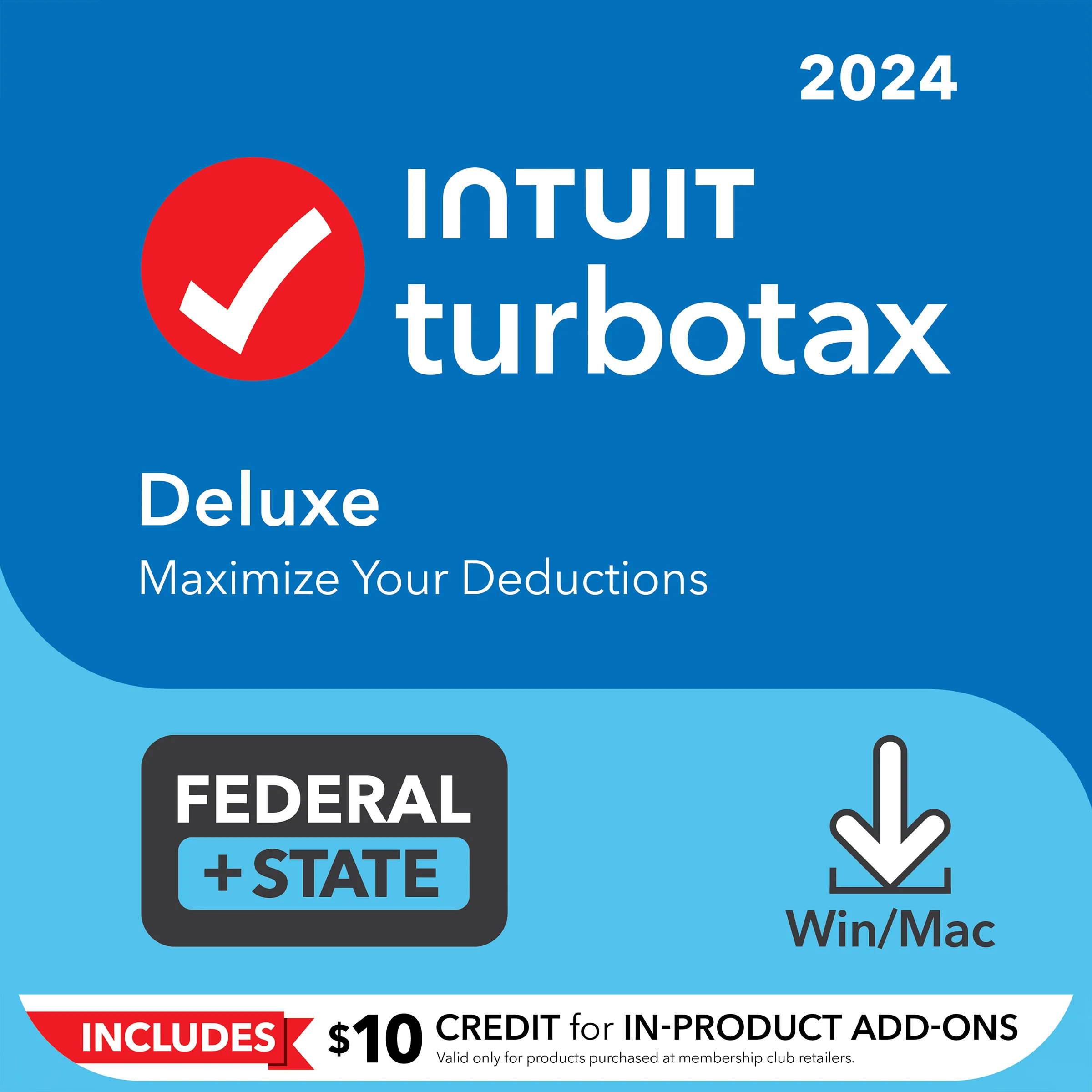 TurboTax Deluxe 2024 Federal E-File + State Download for PC/Mac, Includes $10 Credit In-Product*