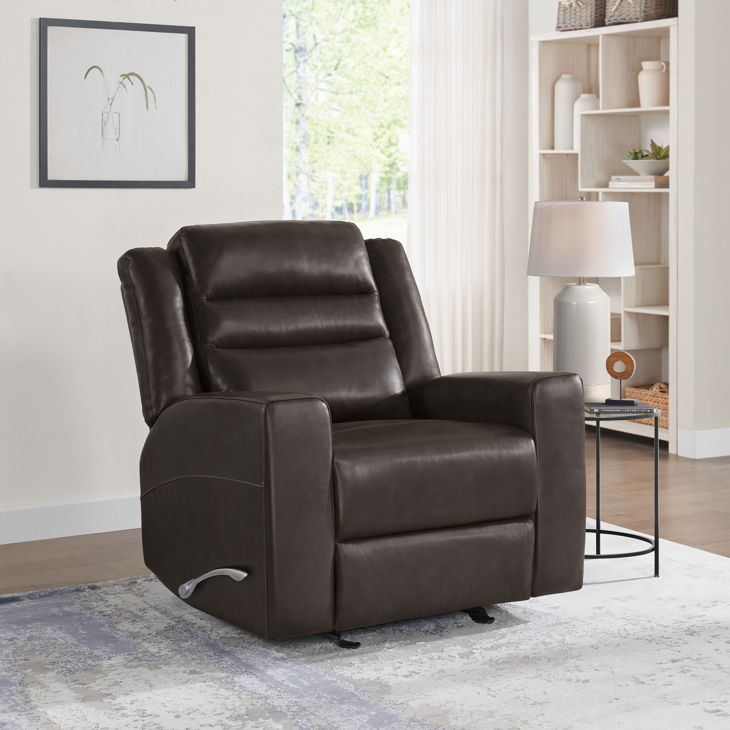 Monterrey Hills Top-grain Leather Glider Recliner with Arc Handle