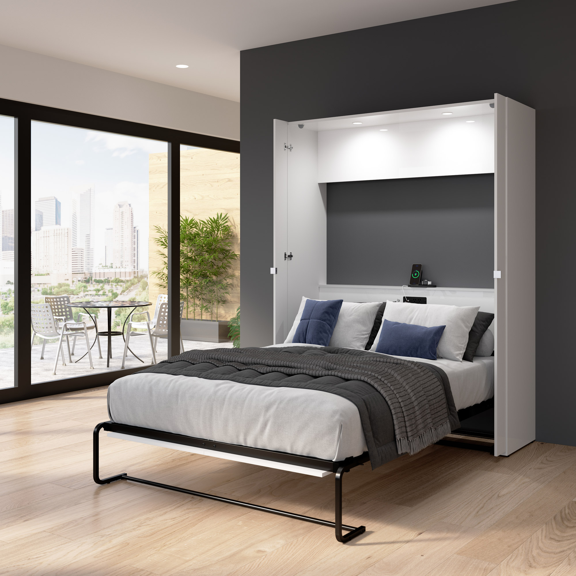 Bestar Avalon - Lit escamotable 2 places, blanc lustré