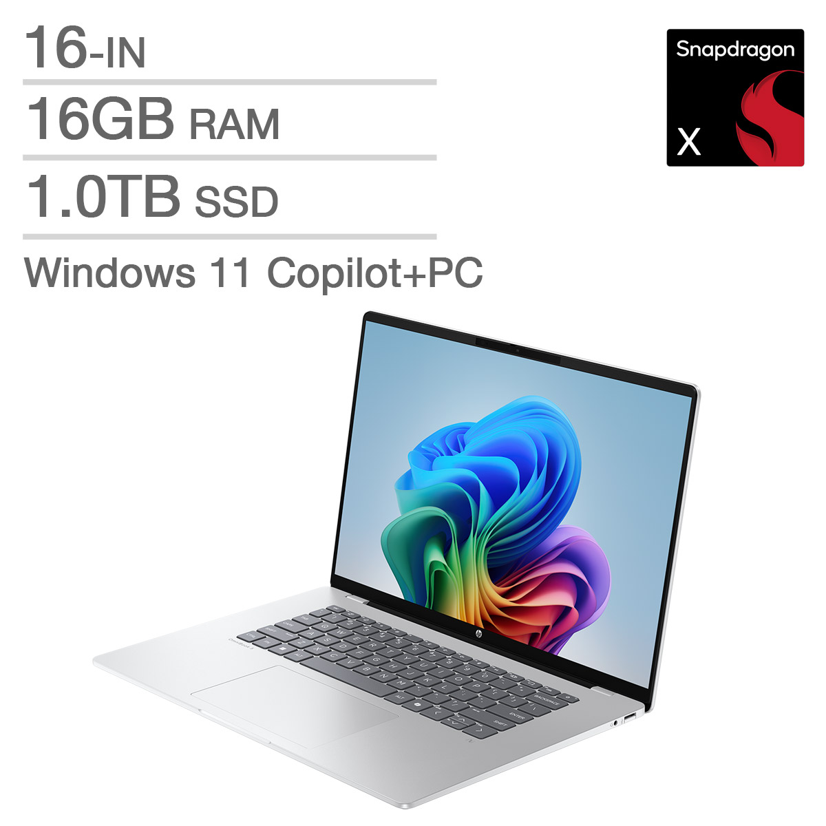 HP OmniBook 5 16-in OLED Copilot+ Laptop, Snapdragon X X1-26-100, 16GB RAM, 1 TB SSD