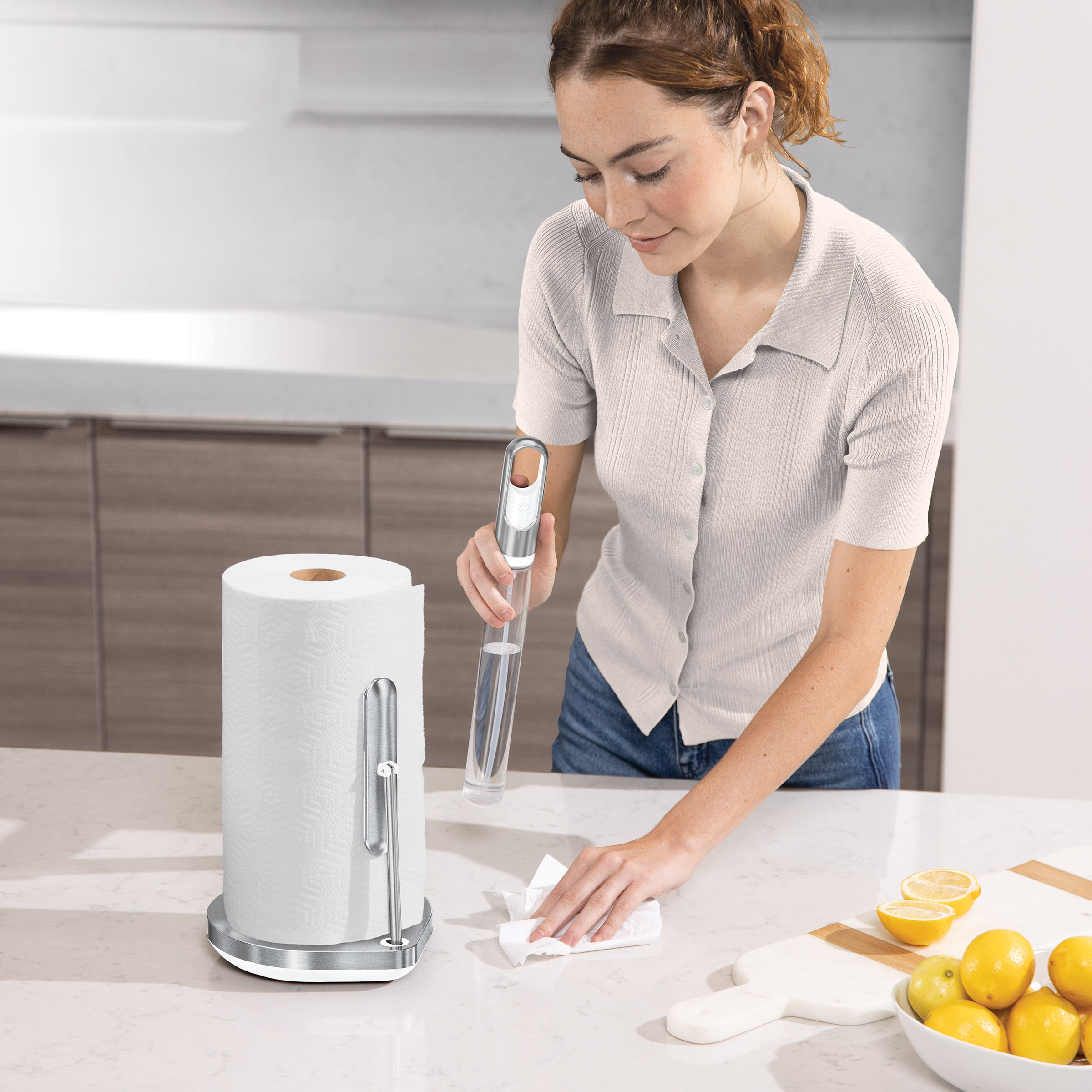 simplehuman Paper Towel Holder with Spray Pump