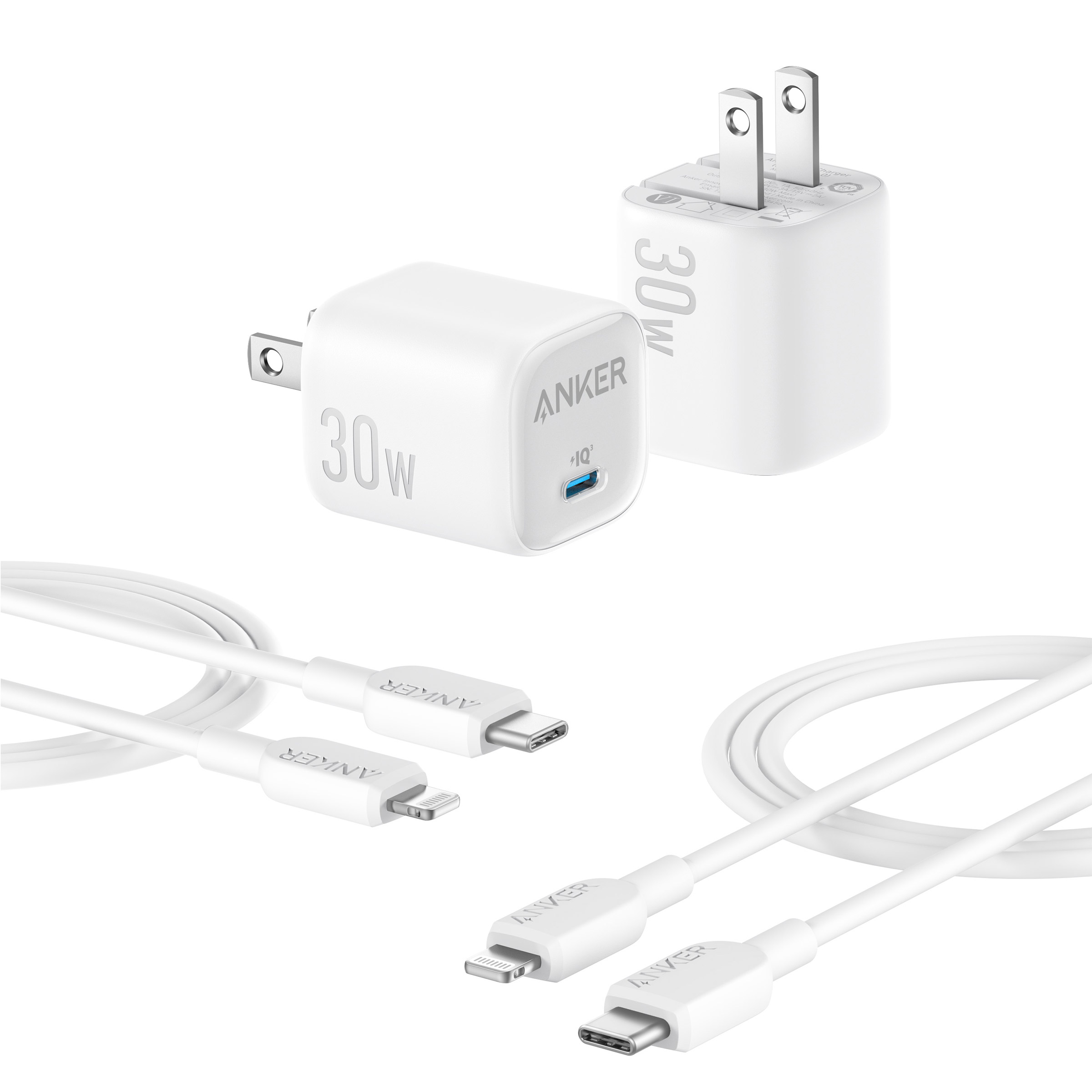 Anker 30W Charger with USB-C to Lightning Cable, 2-pack
