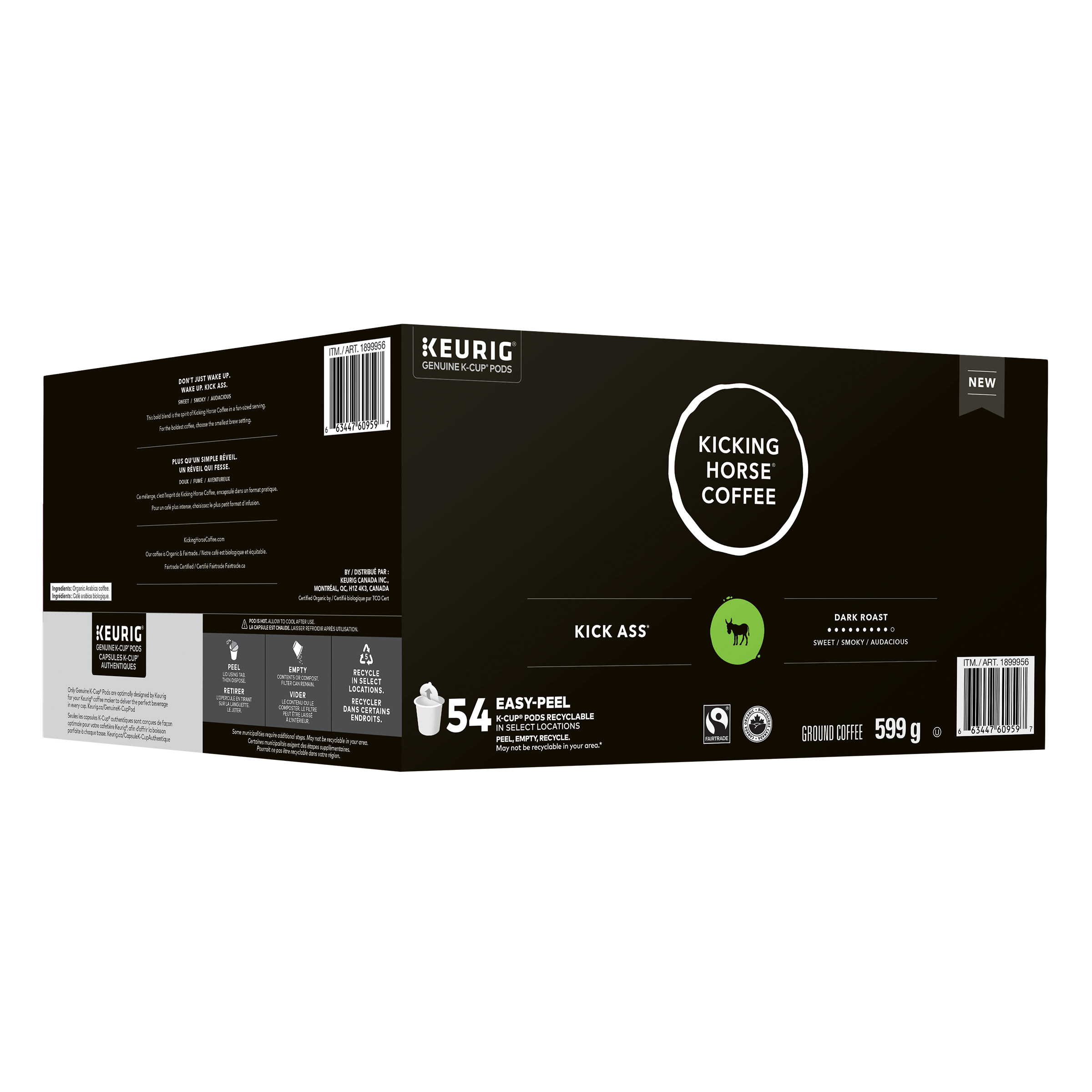 Kicking Horse - Kick Ass Dark Roast Fairtrade Certified and Organic Coffee K Cups, 54 Count