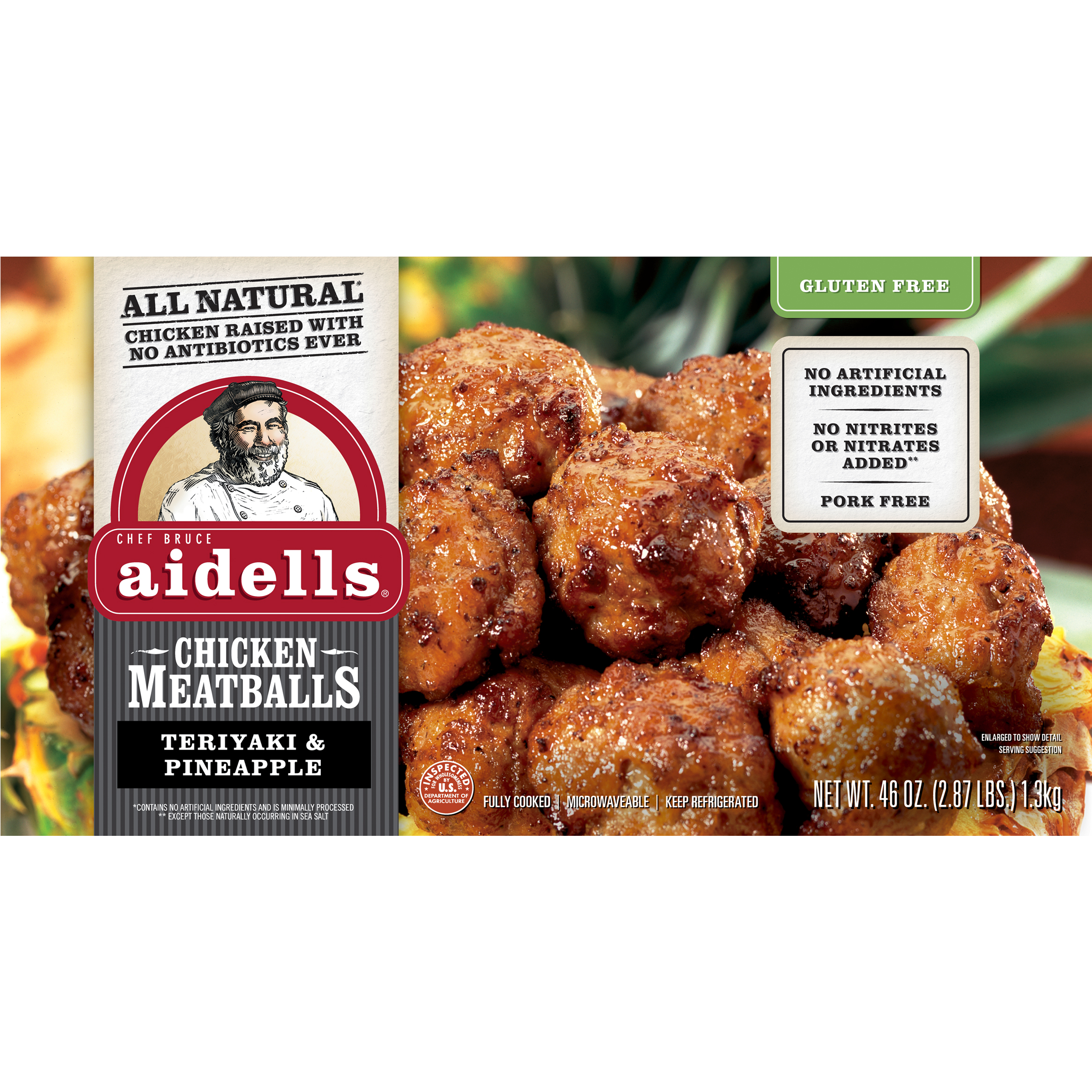 Aidells Chicken Meatballs, Teriyaki & Pineapple, 46 oz