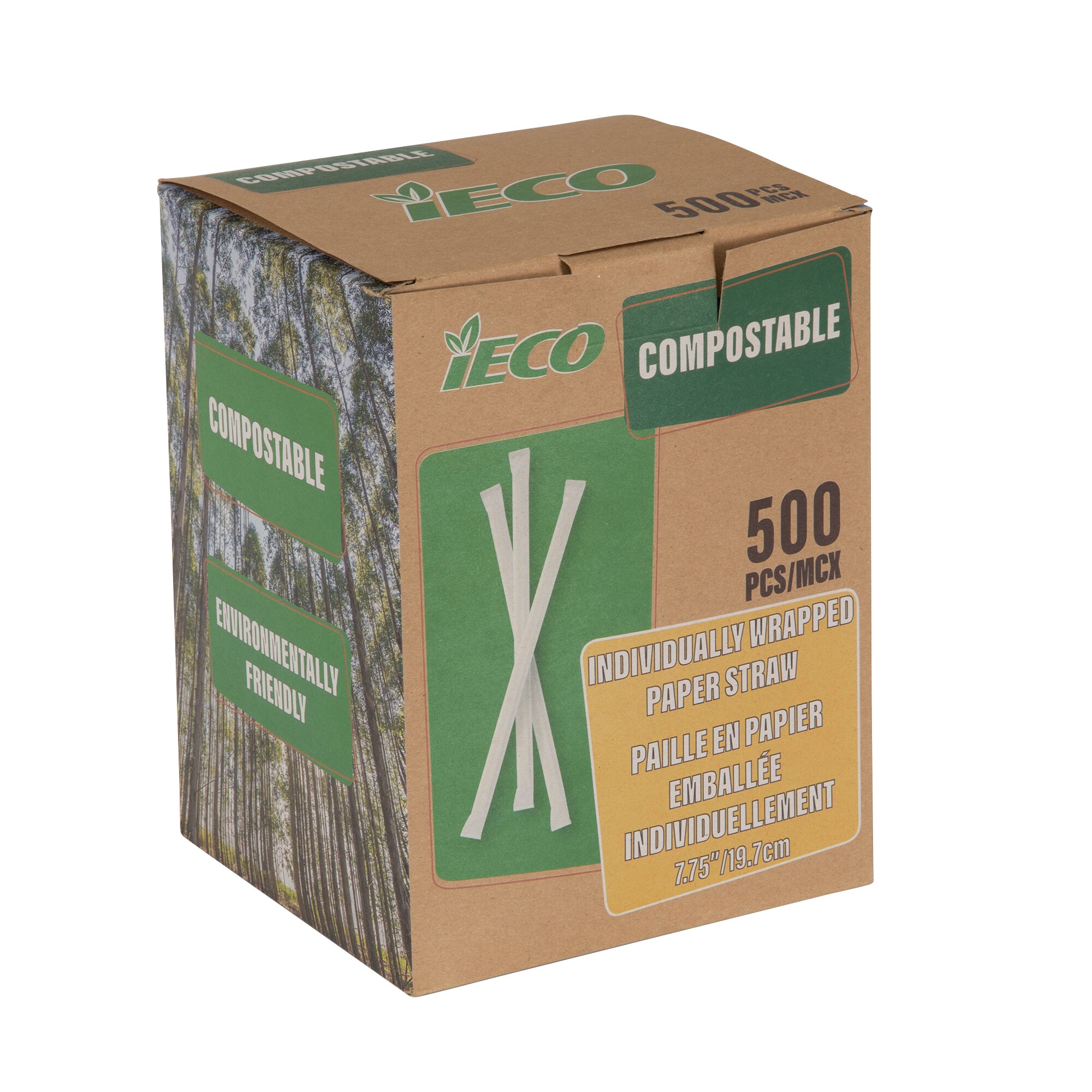 iECO 7.75" Wrapped Paper Straws, 6 Packs of 500