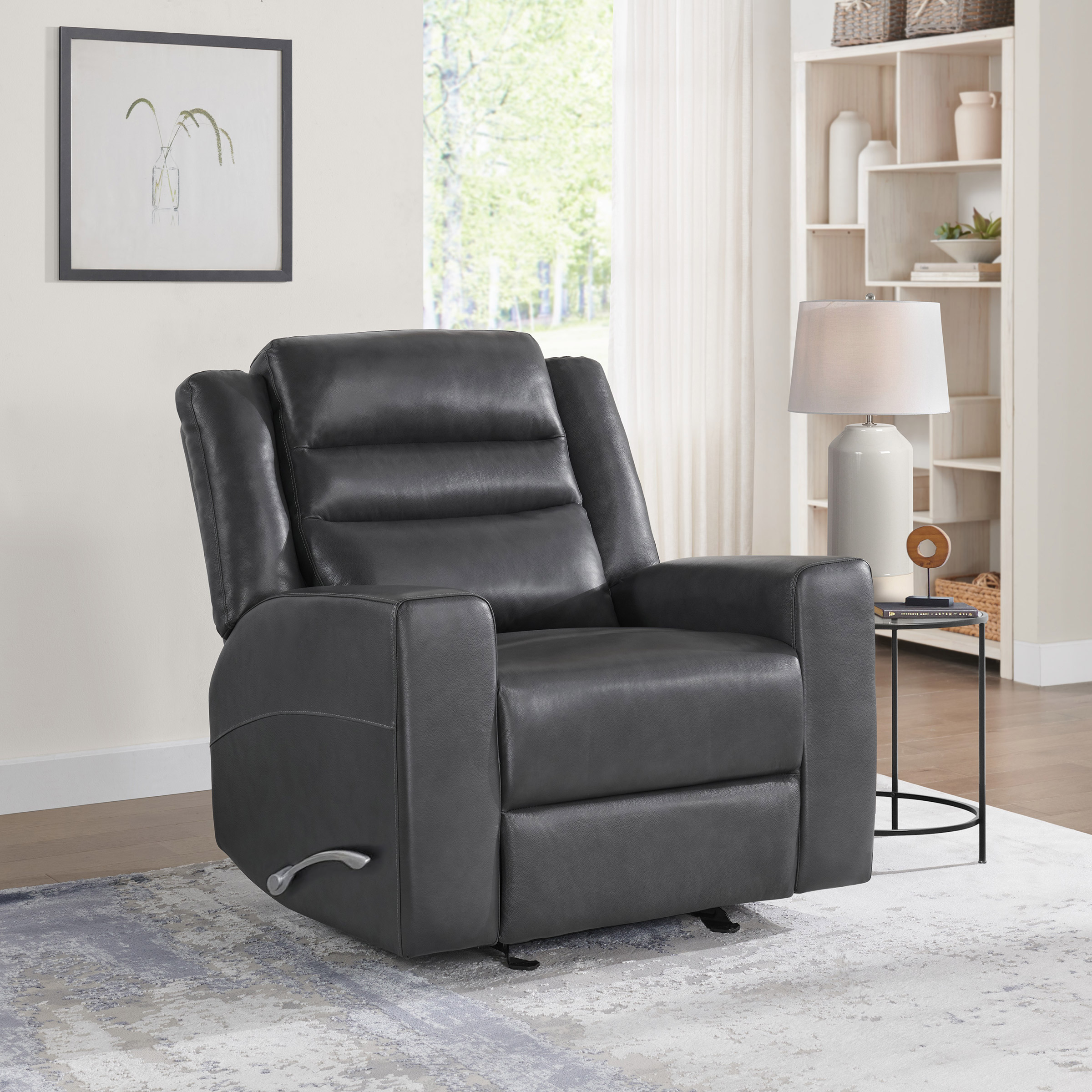 Monterrey Hills Top-grain Leather Glider Recliner with Arc Handle