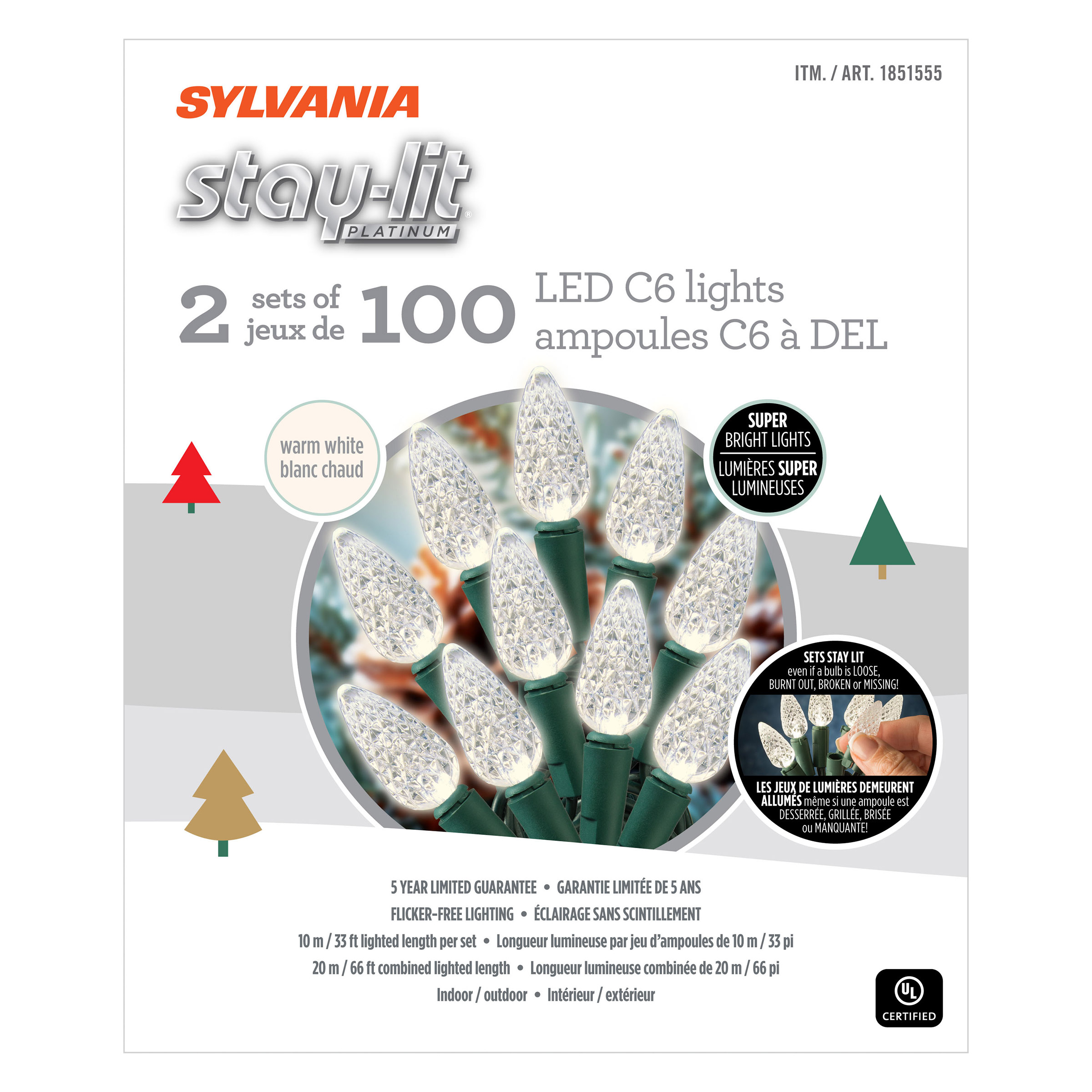 Sylvania 2 x 100 C6 Warm White LED Christmas Lights