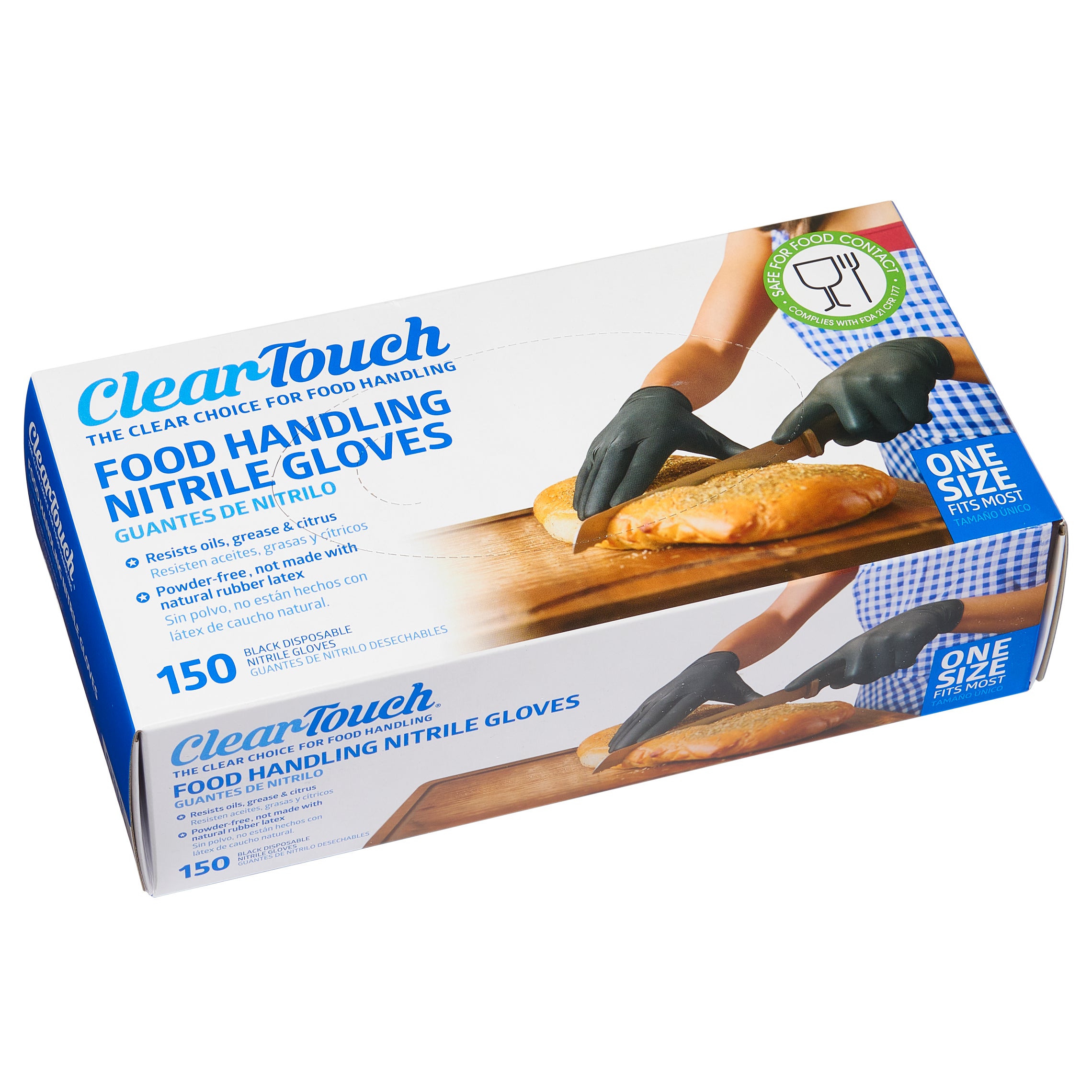 Medline Clear-Touch Food Handling Nitrile Gloves, One Size, Black
