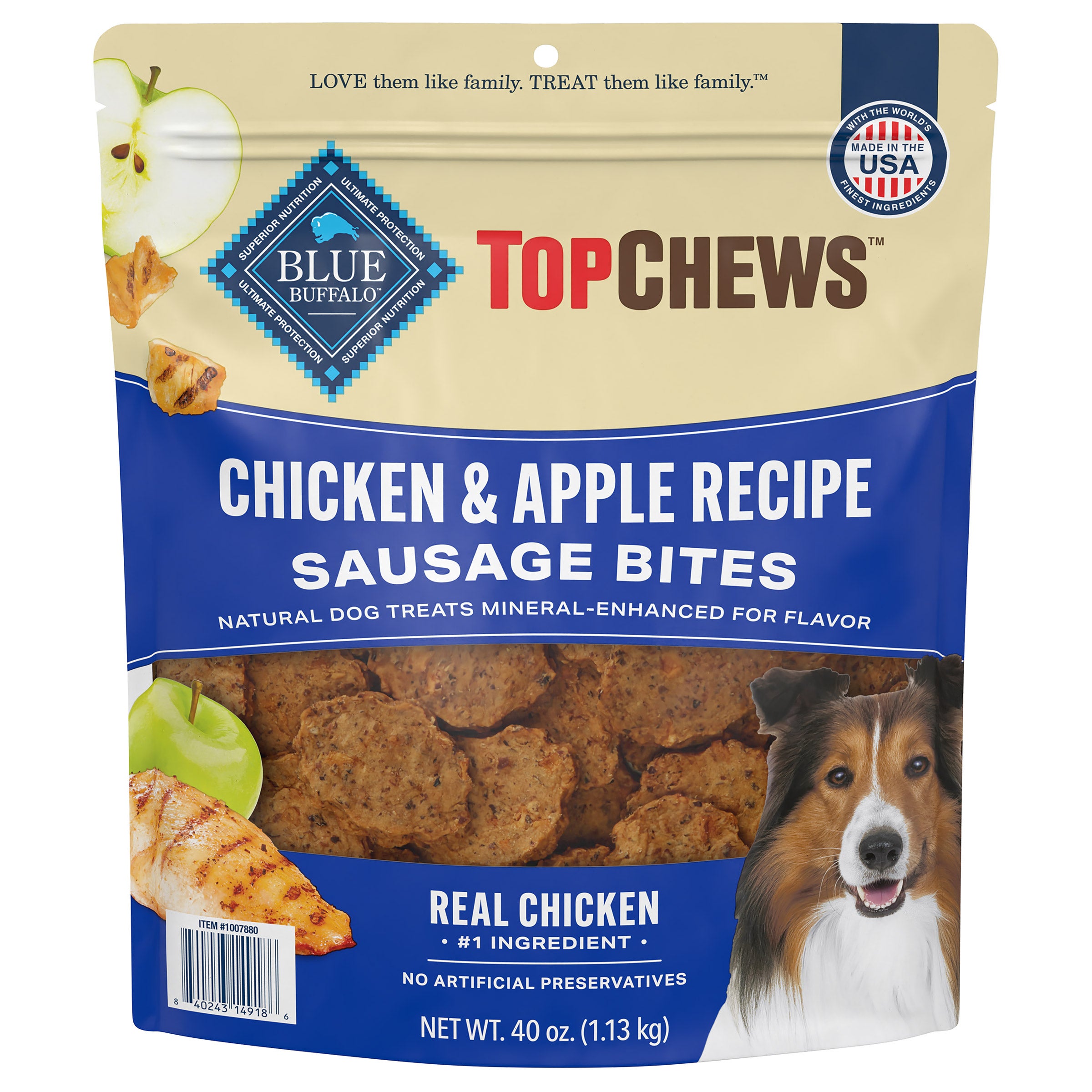 Blue Buffalo Top Chews Dog Treats Chicken & Apple Recipe Sausage Bits