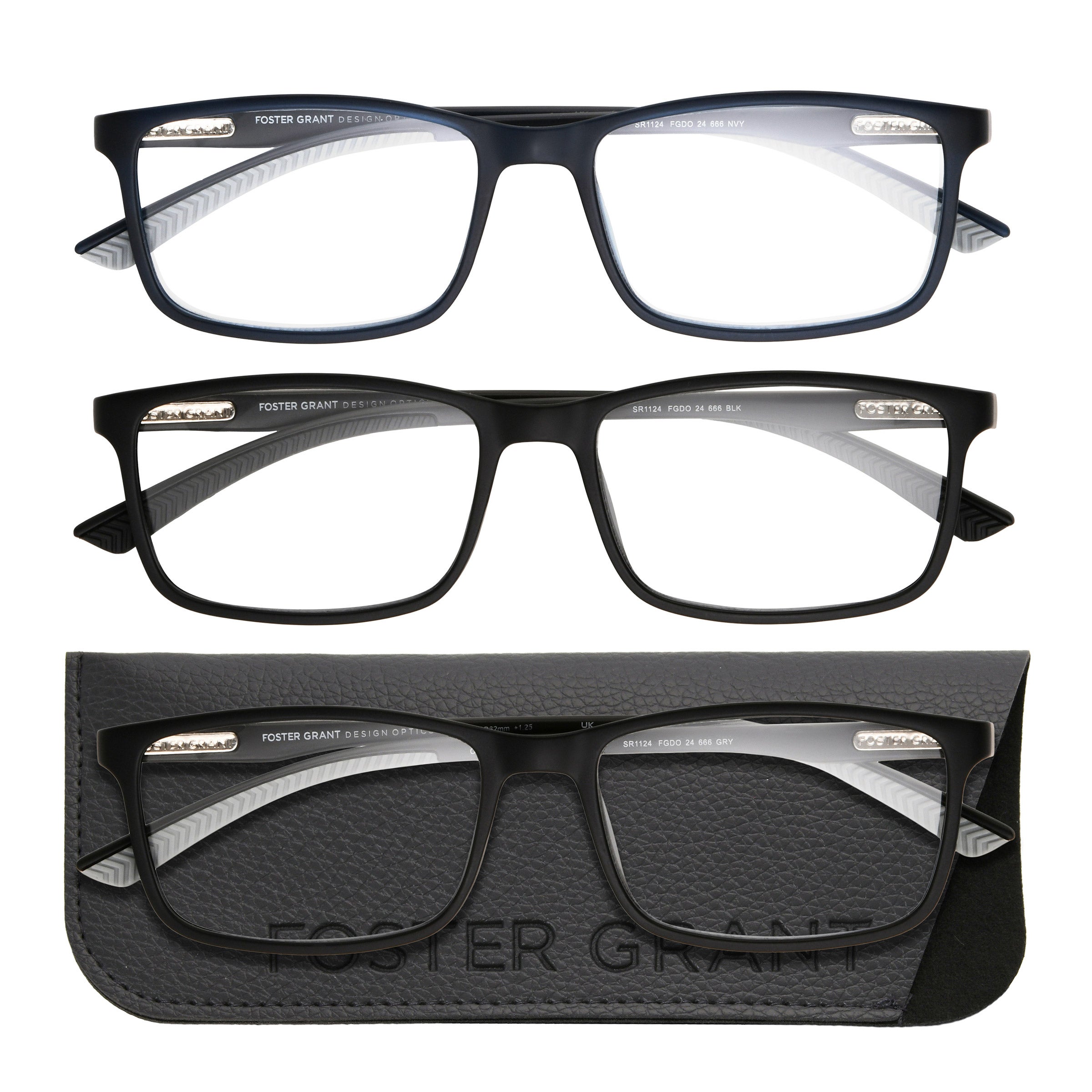 Design Optics by Foster Grant #666 Classic Plastic Rectangle Reading Glasses, 3-pack