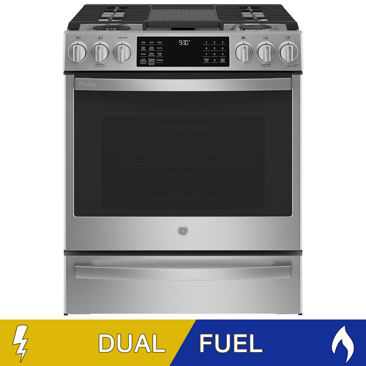 GE Profile 30" 5.7 cu. ft. DUAL FUEL Slide-in Range with No Preheat Air Fry  WiFi