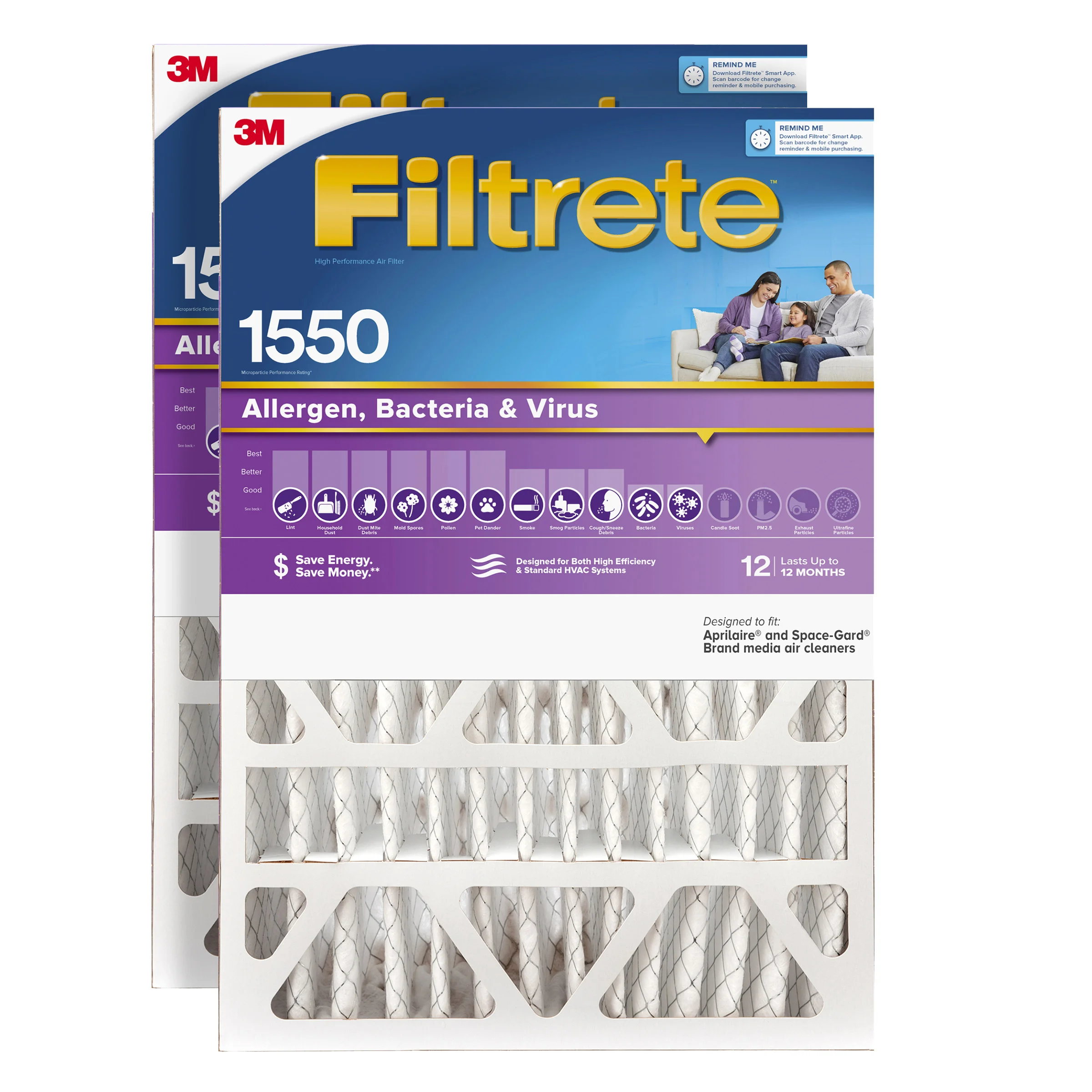 3M 1550 Series Filtrete Deep Pleat 4" Air Filters