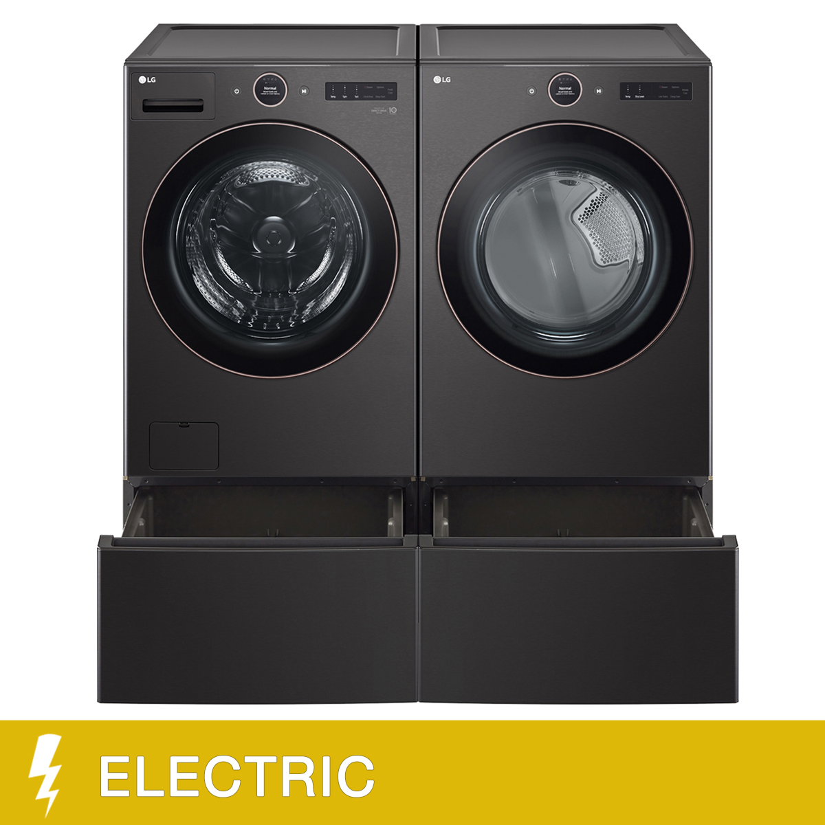 LG Laundry Bundle 5.8 cu ft. Front Load Washer and 7.4 cu ft. Electric Dryer with Storage Pedestal