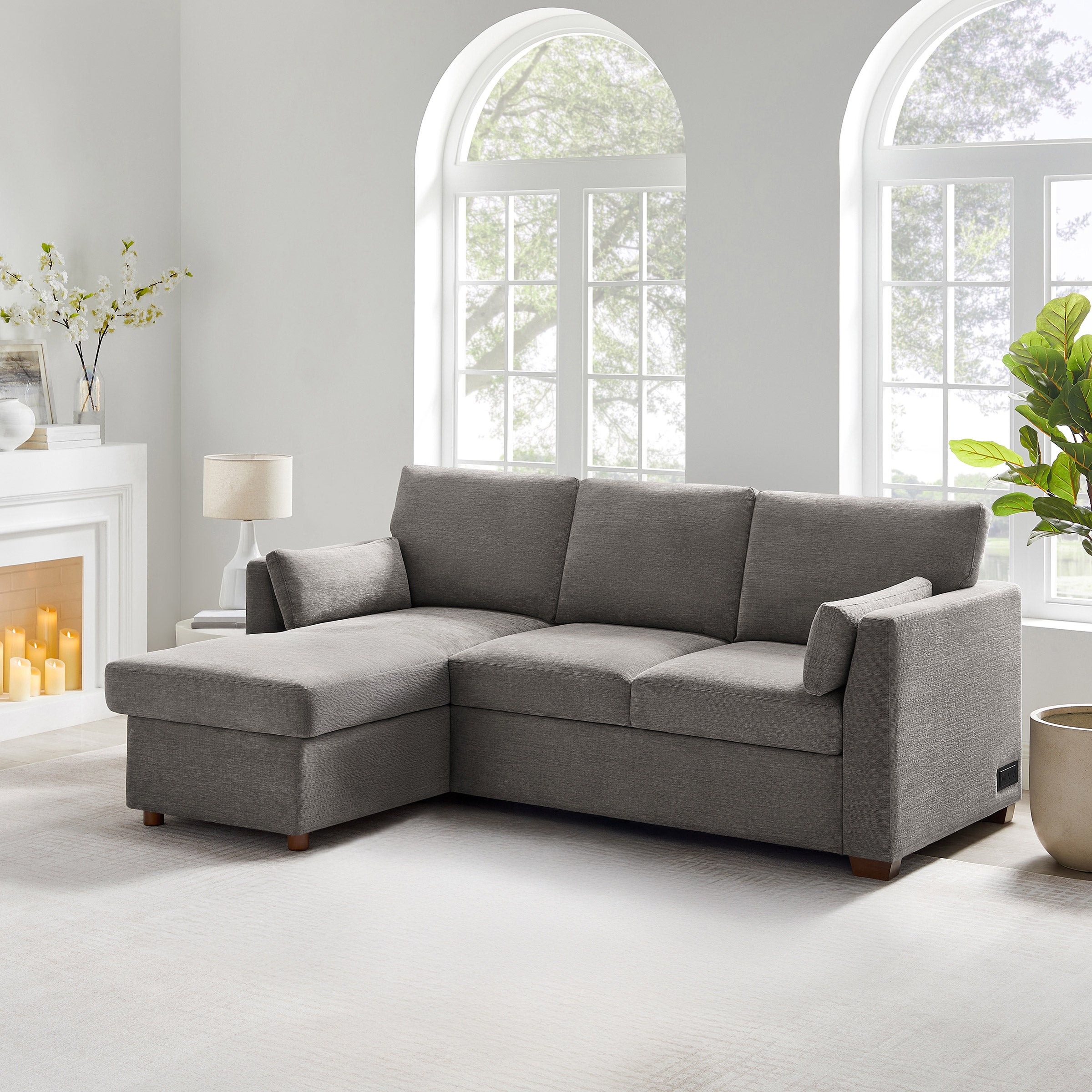 Coddle Luke Fabric Sleeper Sofa with Reversible Chaise and Storage