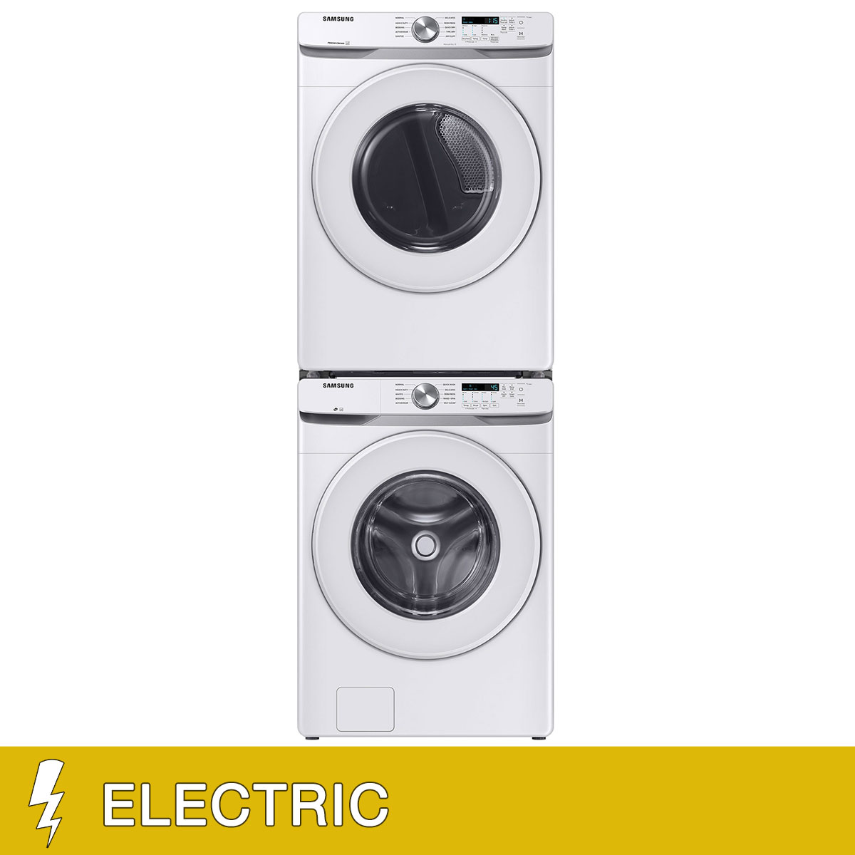 Samsung 4.5 cu. ft. Front Load Washer with Vibration Reduction Technology+ and 7.5 cu. ft. ELECTRIC Dryer with Stacking Kit